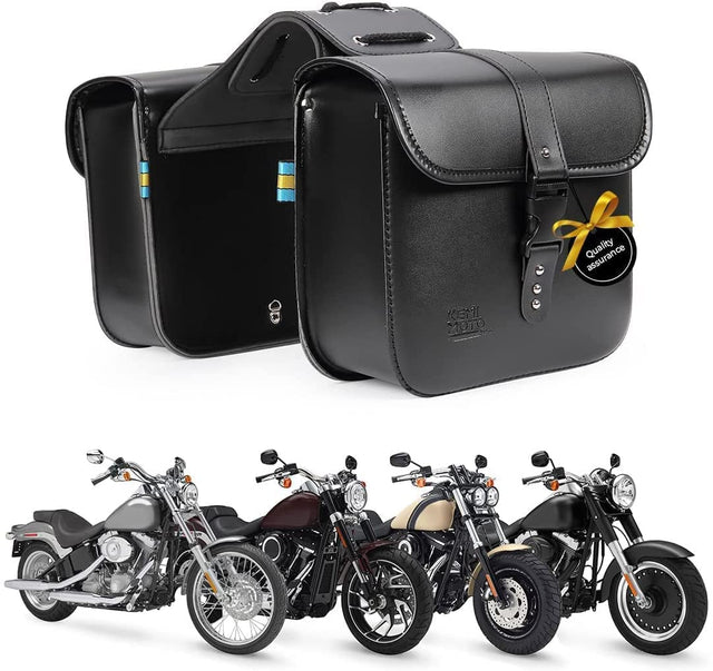 Photo of Motorcycle Leather Saddle Bags for Sportster Softail Dyna Road King by Kemimoto - Premium for UTVs / Side by Sides