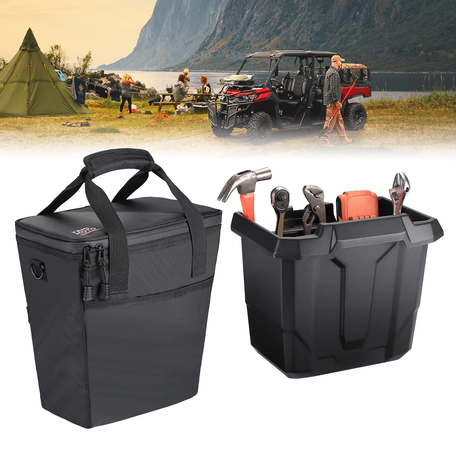 Photo of Underseat Storage Bin with Insulated Ice Cooler Bag for Can-Am Defender by Kemimoto - Premium for UTVs / Side by Sides