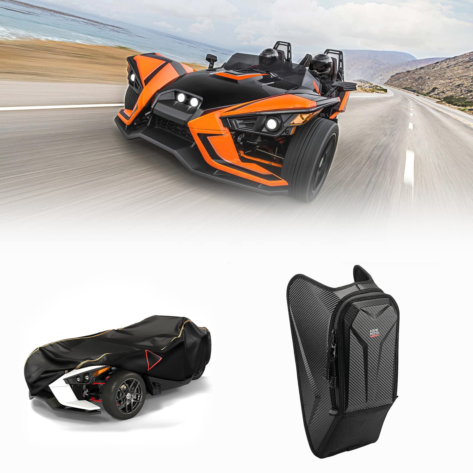 Photo of Kemimoto Full Cover & Center Console Bag for Polaris Slingshot SL S LE SLR GT by Kemimoto - Premium for UTVs / Side by Sides