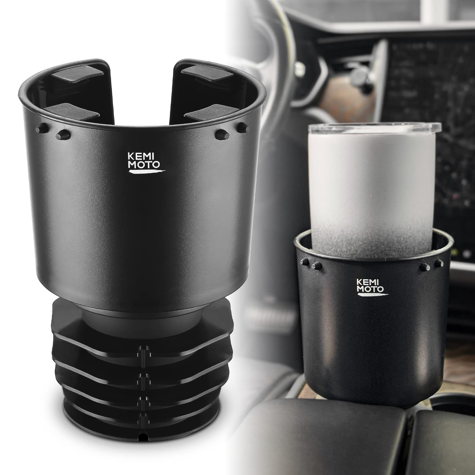 Photo of Universal Car Cup Holder Expander (Long Base Model) with Offset Base by Kemimoto - Premium for UTVs / Side by Sides