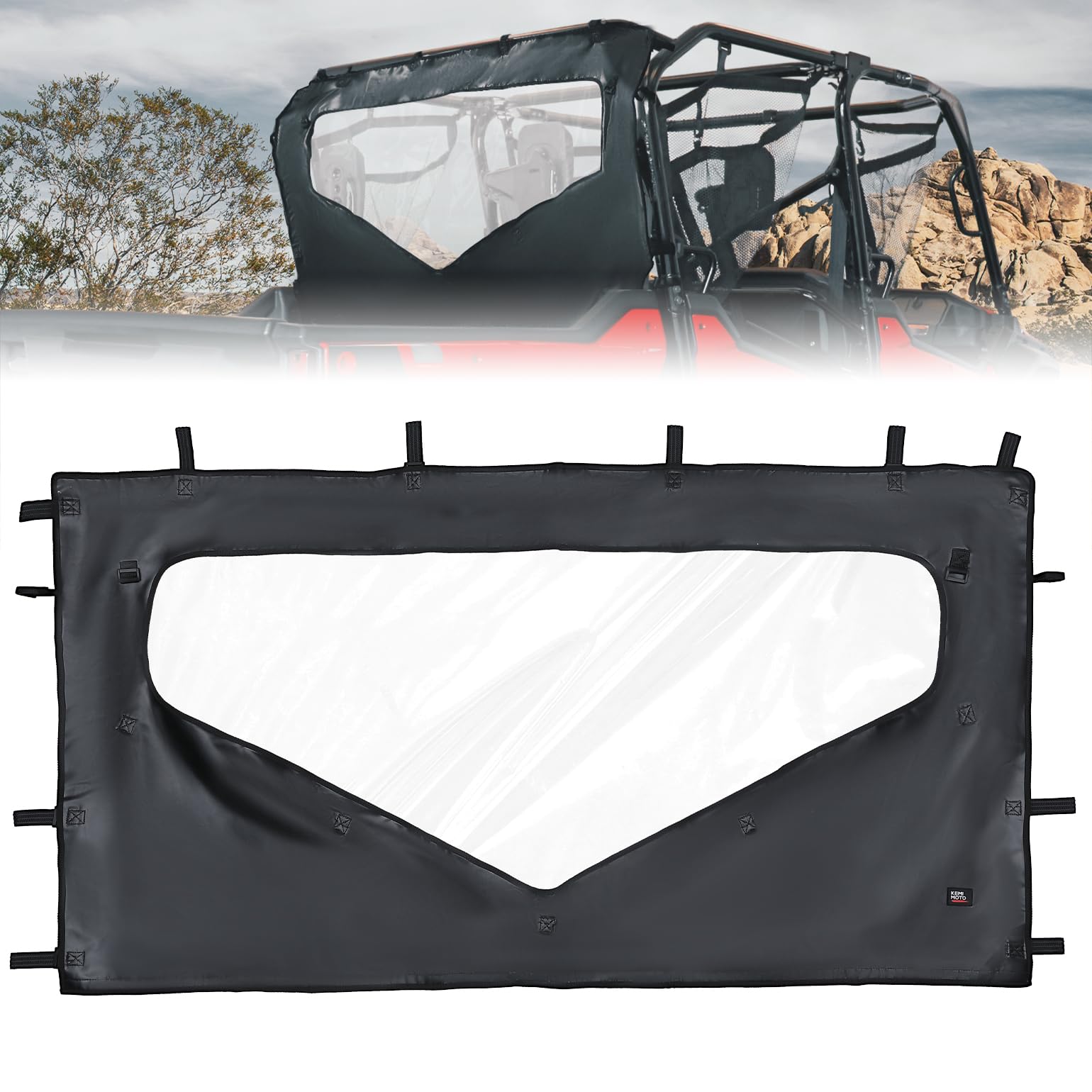 Photo of UTV Roll Up/ Down Soft Rear Window for Honda Pioneer 1000-6 by Kemimoto - Premium for UTVs / Side by Sides