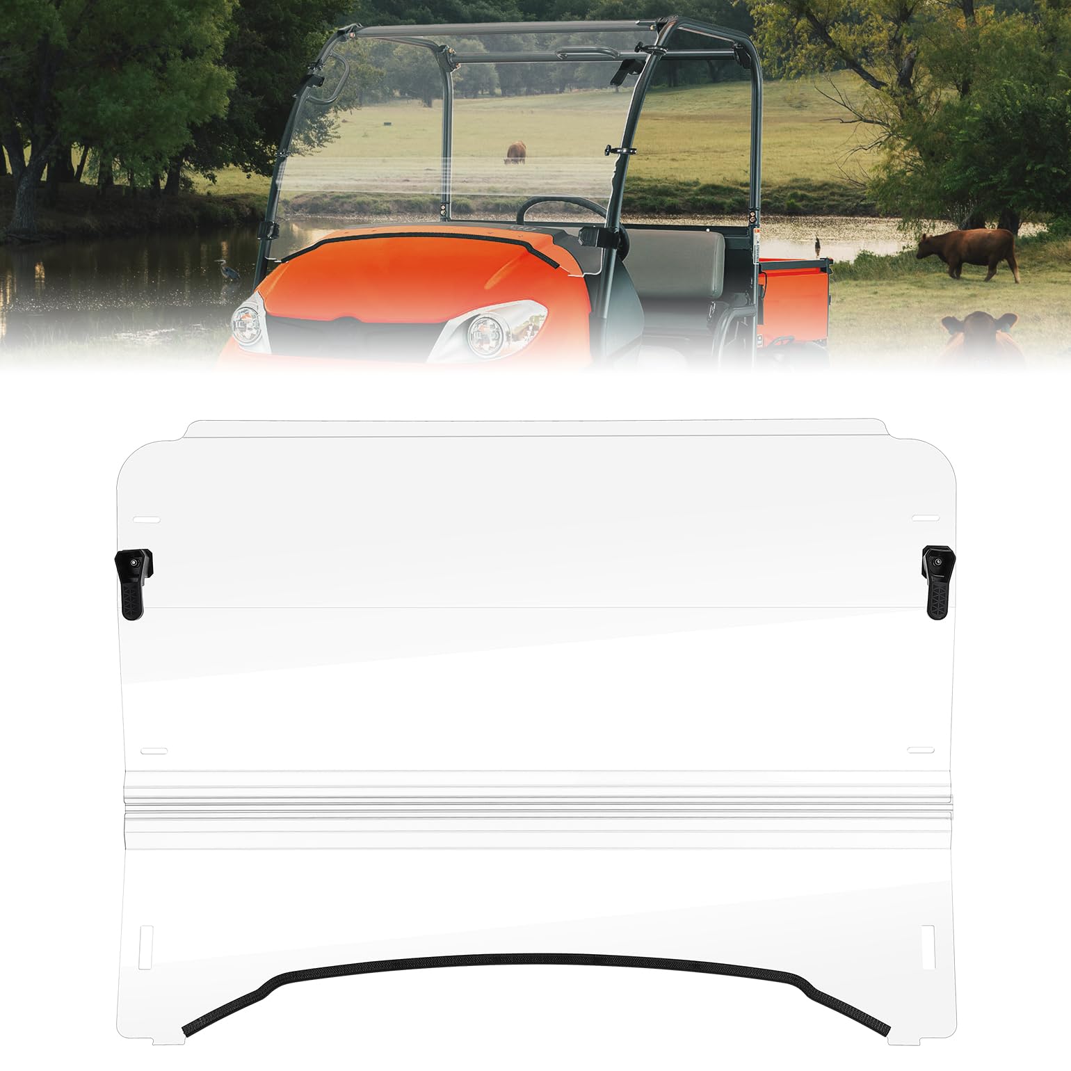 Photo of Front Windshield Scratch Resistant for Kubota RTV 400/500/520 by Kemimoto - Premium for UTVs / Side by Sides