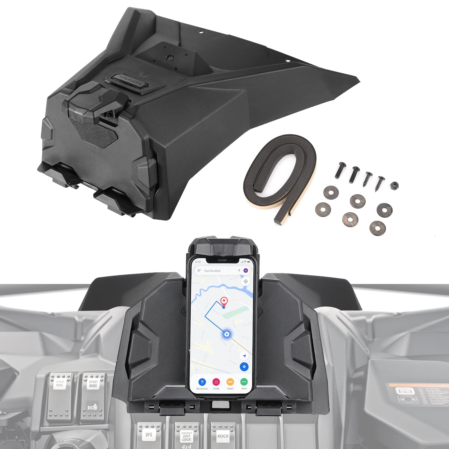 Photo of Tablet Holder With Storage Box for Can Am Maverick Sport & Trail, Commander by Kemimoto - Premium for UTVs / Side by Sides