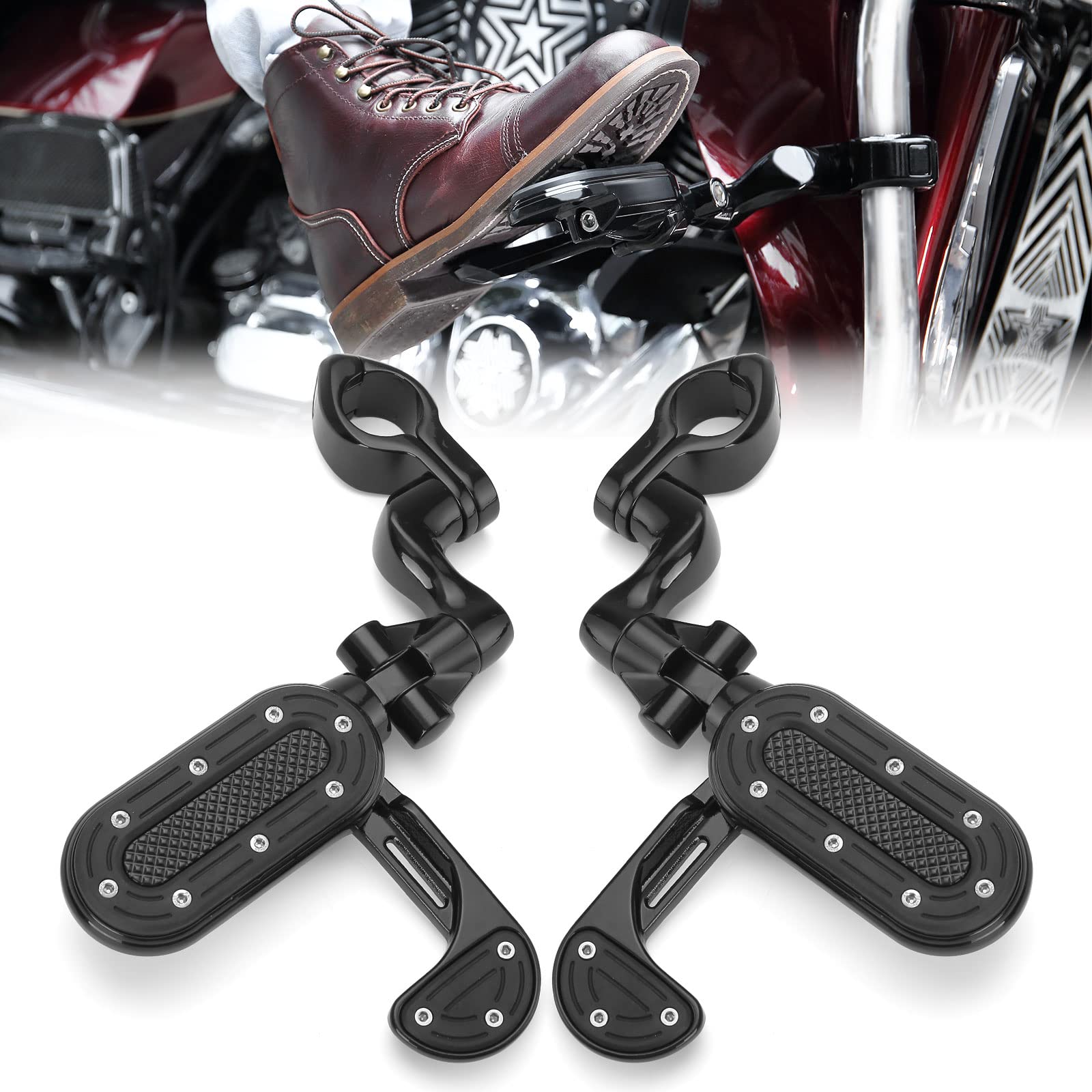 Photo of Motorcycle Highway Pegs for 1.25" Engine Guard by Kemimoto - Premium for UTVs / Side by Sides