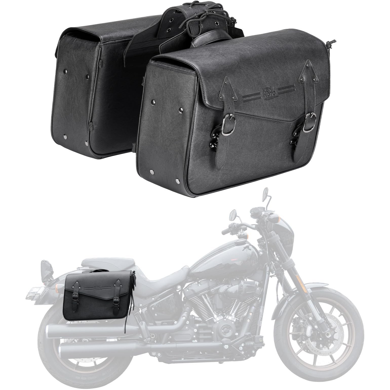 Photo of Leather Saddlebags for Sportster Softail Dyna (1 Pair) by Kemimoto - Premium for UTVs / Side by Sides