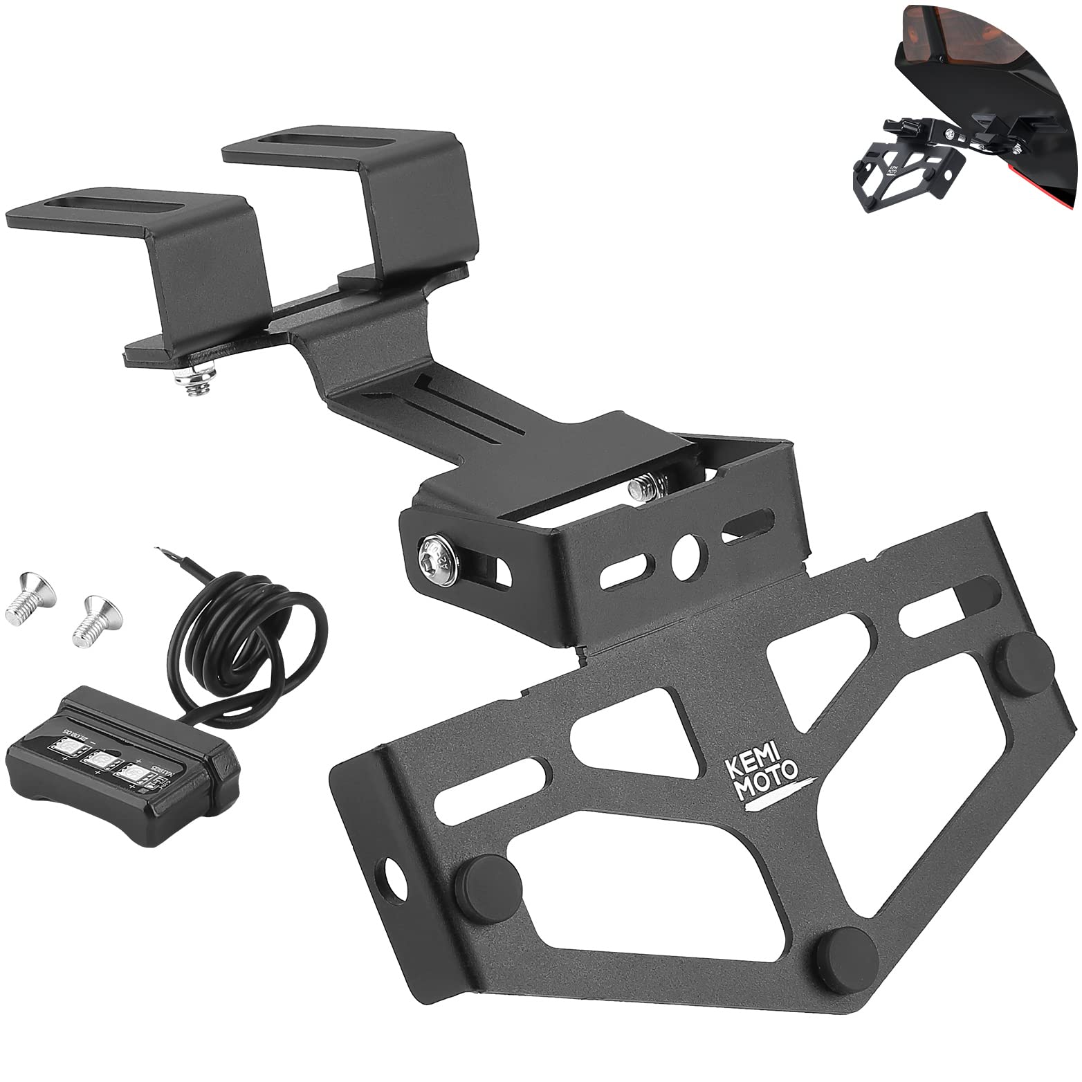 Photo of Universal Motorcycle License Plate Bracket by Kemimoto - Premium for UTVs / Side by Sides