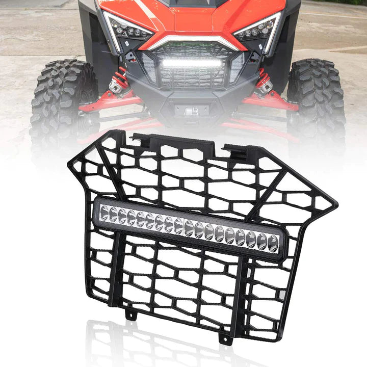 Photo of Soft Upper Doors & Front Mesh Grill with LED Light Bar for RZR Pro XP by Kemimoto - Premium for UTVs / Side by Sides