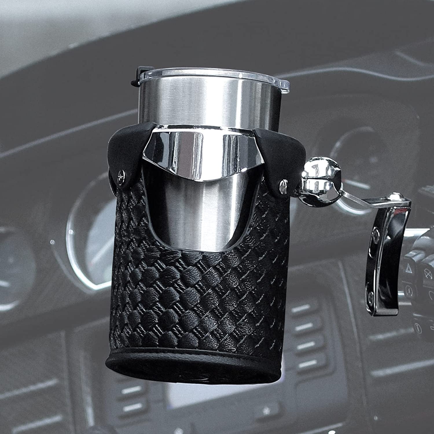 Photo of Synthetic Leather Motorcycle Cup Holder by Kemimoto - Premium for UTVs / Side by Sides
