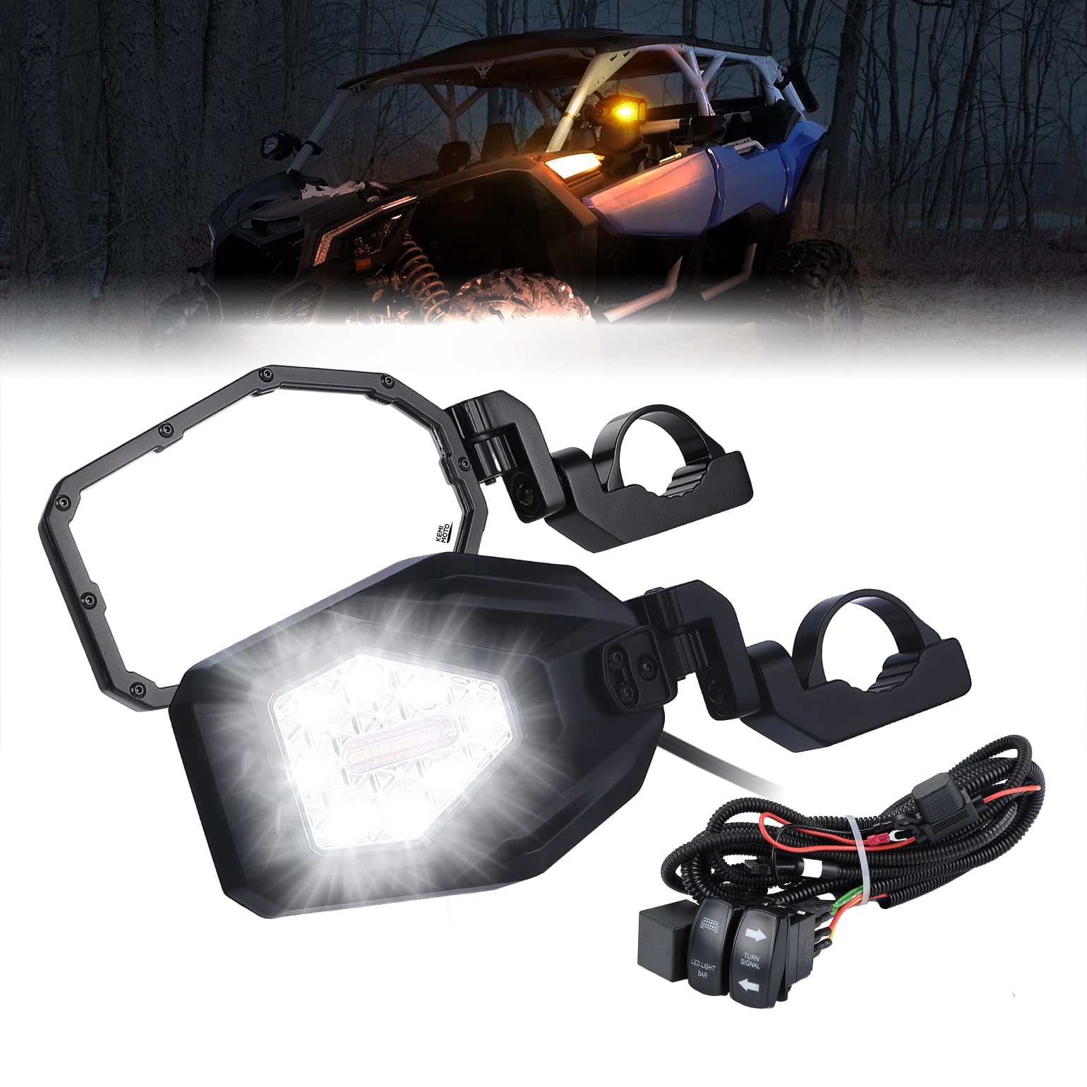 Photo of Side Mirrors with LED Turn Lights for Can Am Maverick X3/ RZR w/ 1.6"-2" Roll Bar by Kemimoto - Premium for UTVs / Side by Sides
