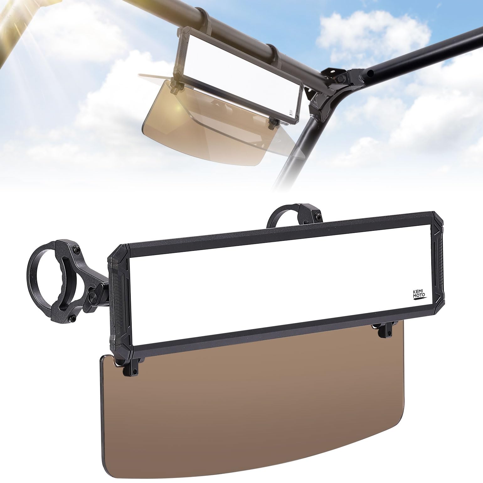 Photo of UTV Rear View Mirror with Sun Visor for Polaris RZR/Talon/Mule/Can-Am X3/CFMOTO by Kemimoto - Premium for UTVs / Side by Sides