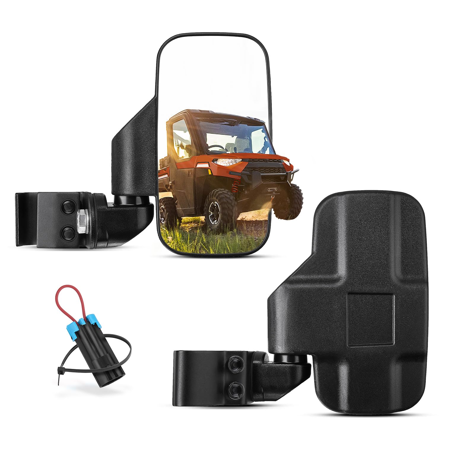 Photo of Adjustable Side Mirrors with Bypass for Ranger/ General/ Defender/ Maverick Trail by Kemimoto - Premium for UTVs / Side by Sides