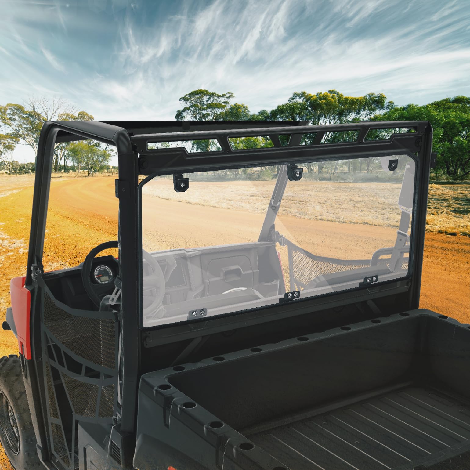 Photo of Midsize 570 Rear Windshield for Polaris Ranger 500 / Crew 570 / ETX by Kemimoto - Premium for UTVs / Side by Sides