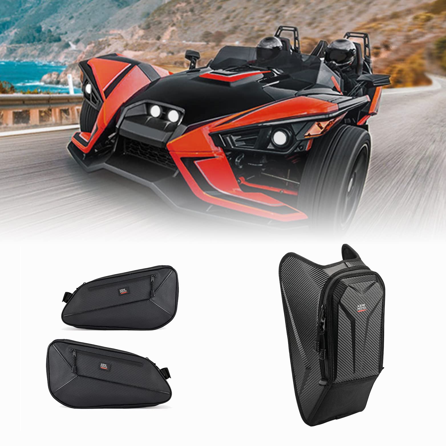 Photo of Side Door Bag & Center Console Bag for Polaris Slingshot by Kemimoto - Premium for UTVs / Side by Sides