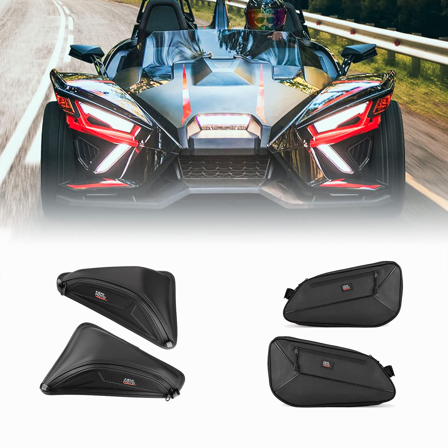 Photo of Side Storage Bags & 2pcs Dashboard Bags for Polaris Slingshot by Kemimoto - Premium for UTVs / Side by Sides