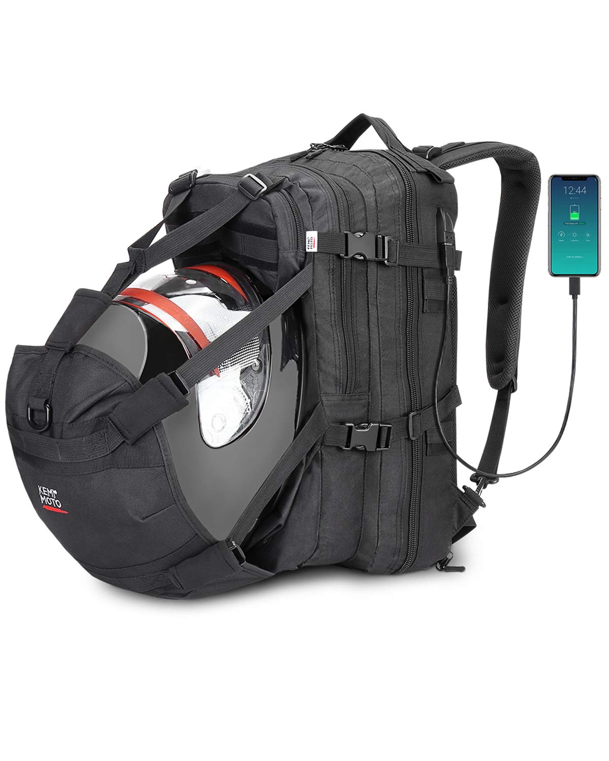 Photo of Motorcycle 37L Helmet Backpack with USB-charge Port by Kemimoto - Premium for UTVs / Side by Sides