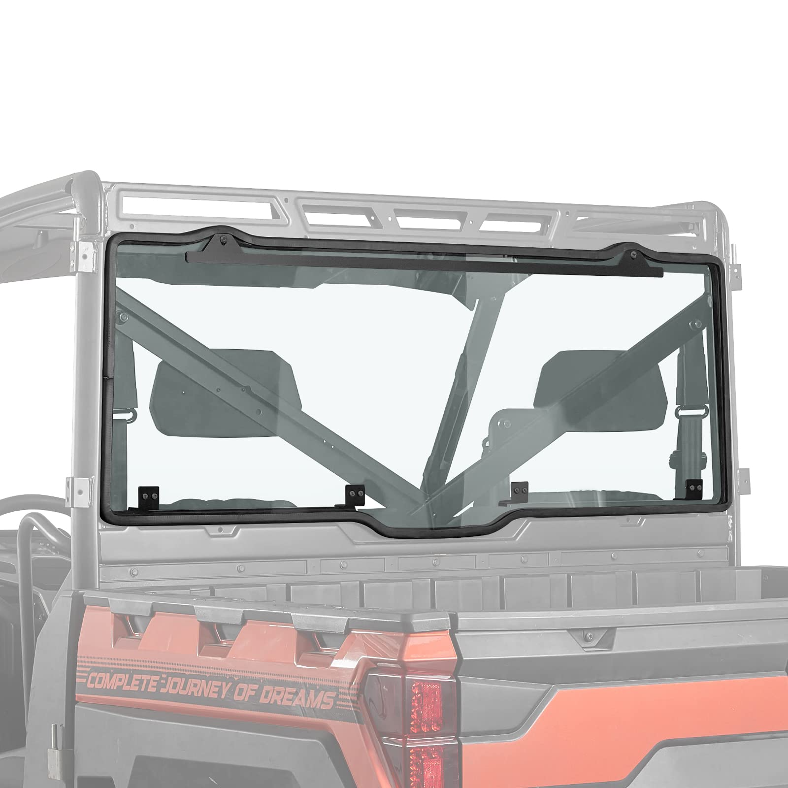 Photo of UTV Rear Windshield (Fit Roof) for Polaris Ranger XP 1000/Crew 2017-2025 by Kemimoto - Premium for UTVs / Side by Sides