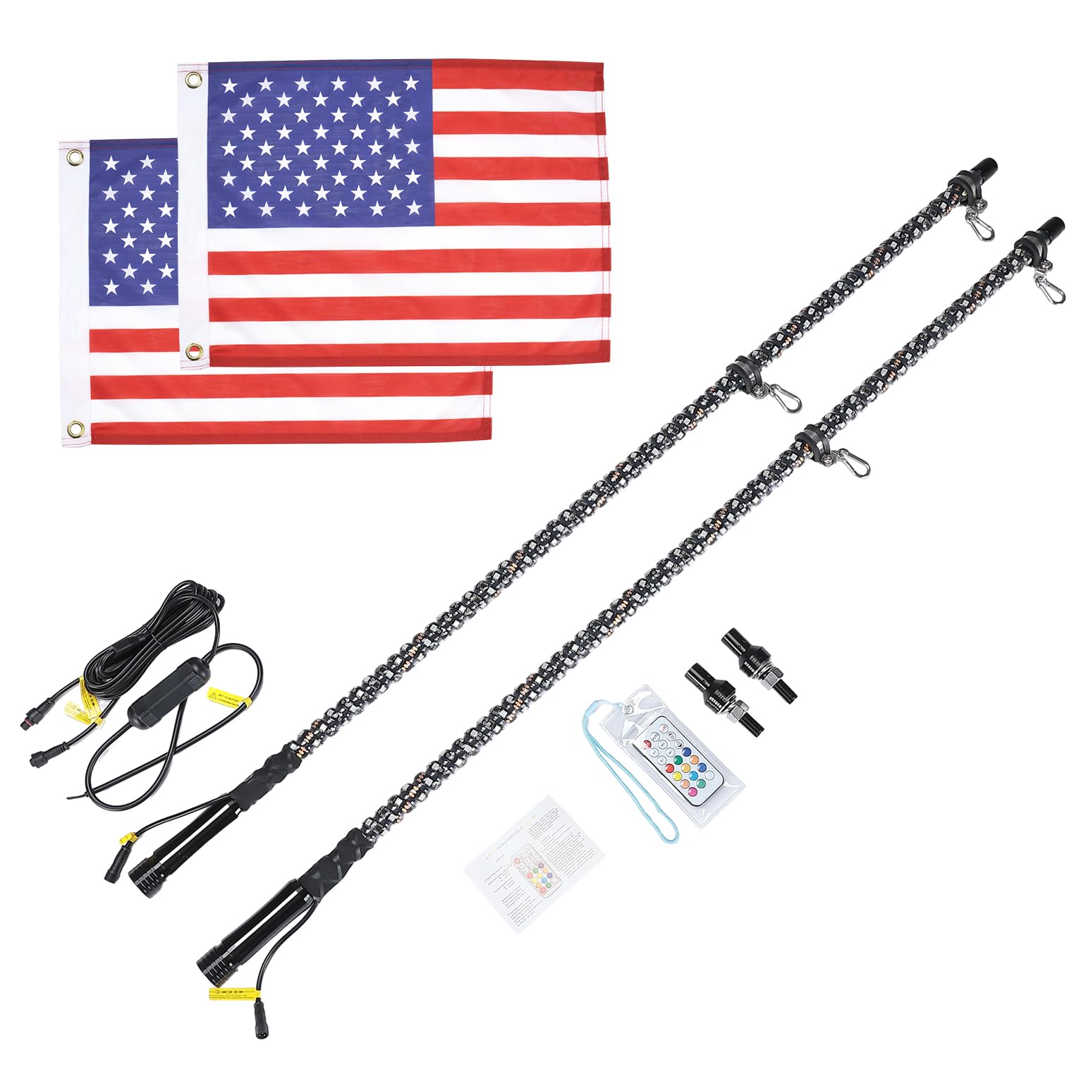 Photo of 3FT Spiral Whip Light with RF Remote Control, 366 colors, 2 pcs by Kemimoto - Premium for UTVs / Side by Sides