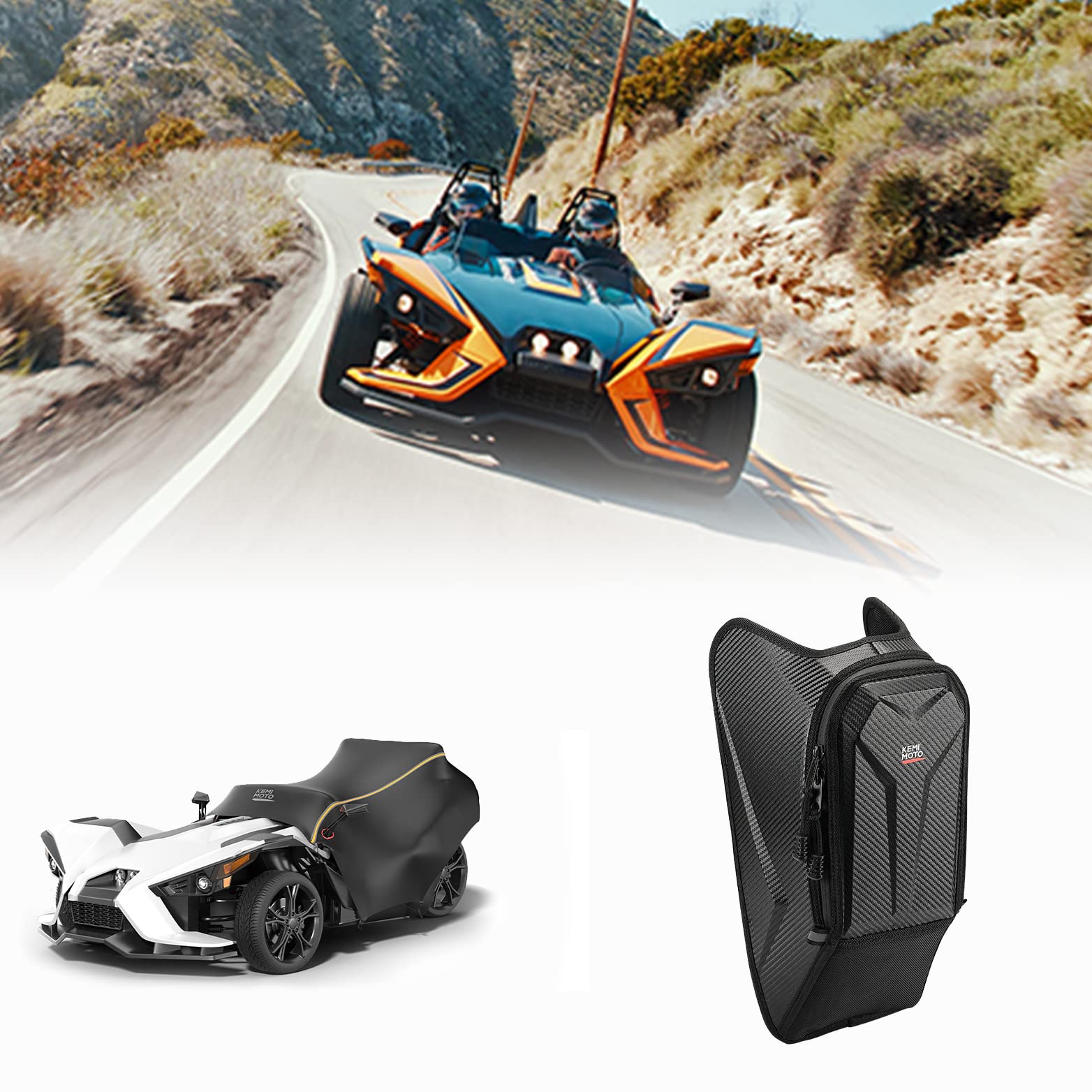 Photo of Half Cover Cockpit Cover & Center Console Bag for Slingshot by Kemimoto - Premium for UTVs / Side by Sides
