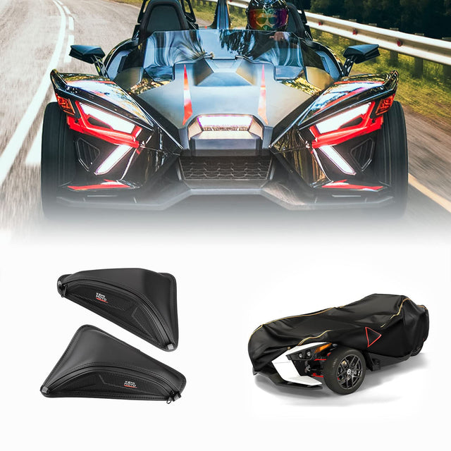 Photo of Full Cover & 2pcs Dashboard Bags for Polaris Slingshot by Kemimoto - Premium for UTVs / Side by Sides