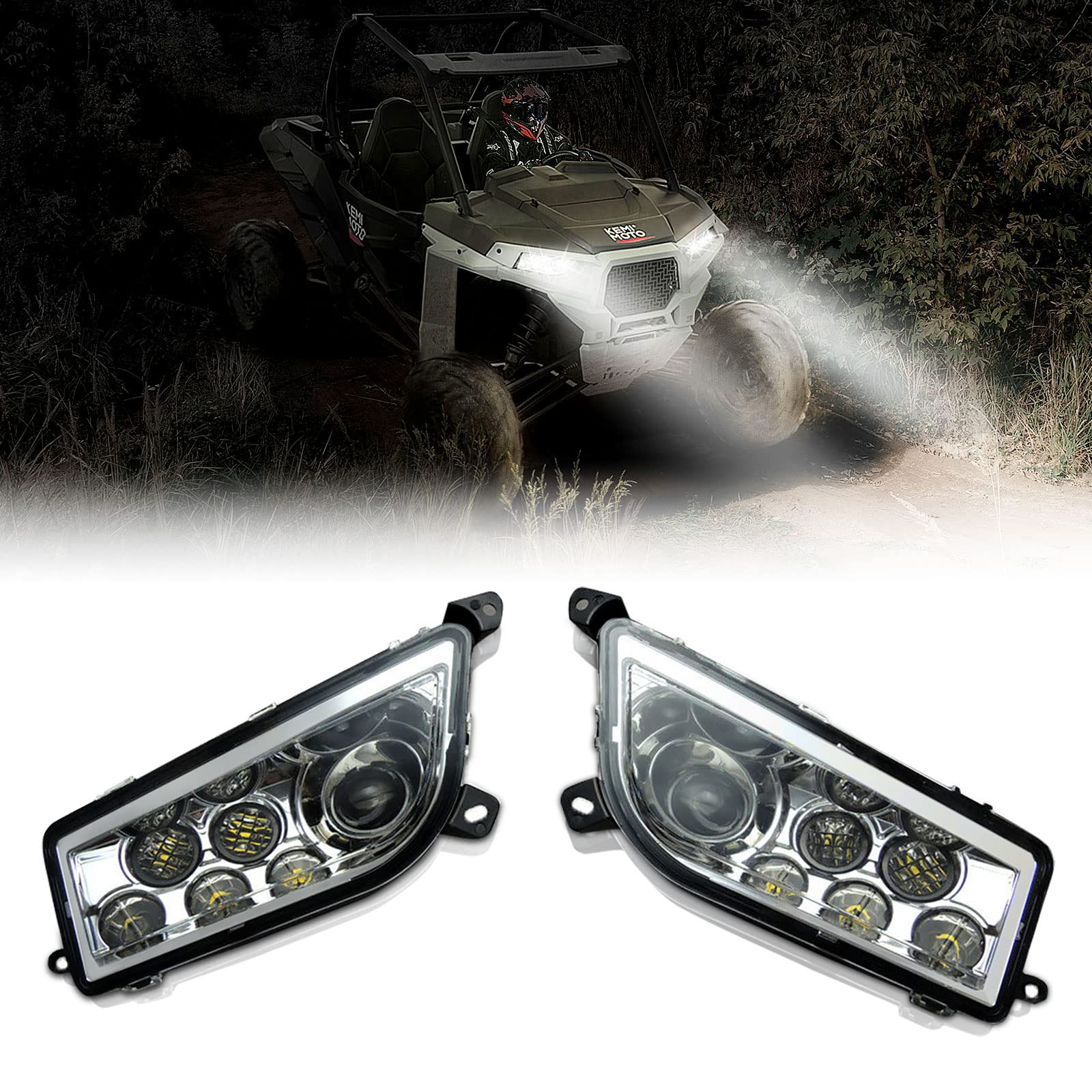 Photo of LED Headlight 30W for Polaris RZR XP 1000/Turbo/S 900 2014-2023 by Kemimoto - Premium for UTVs / Side by Sides