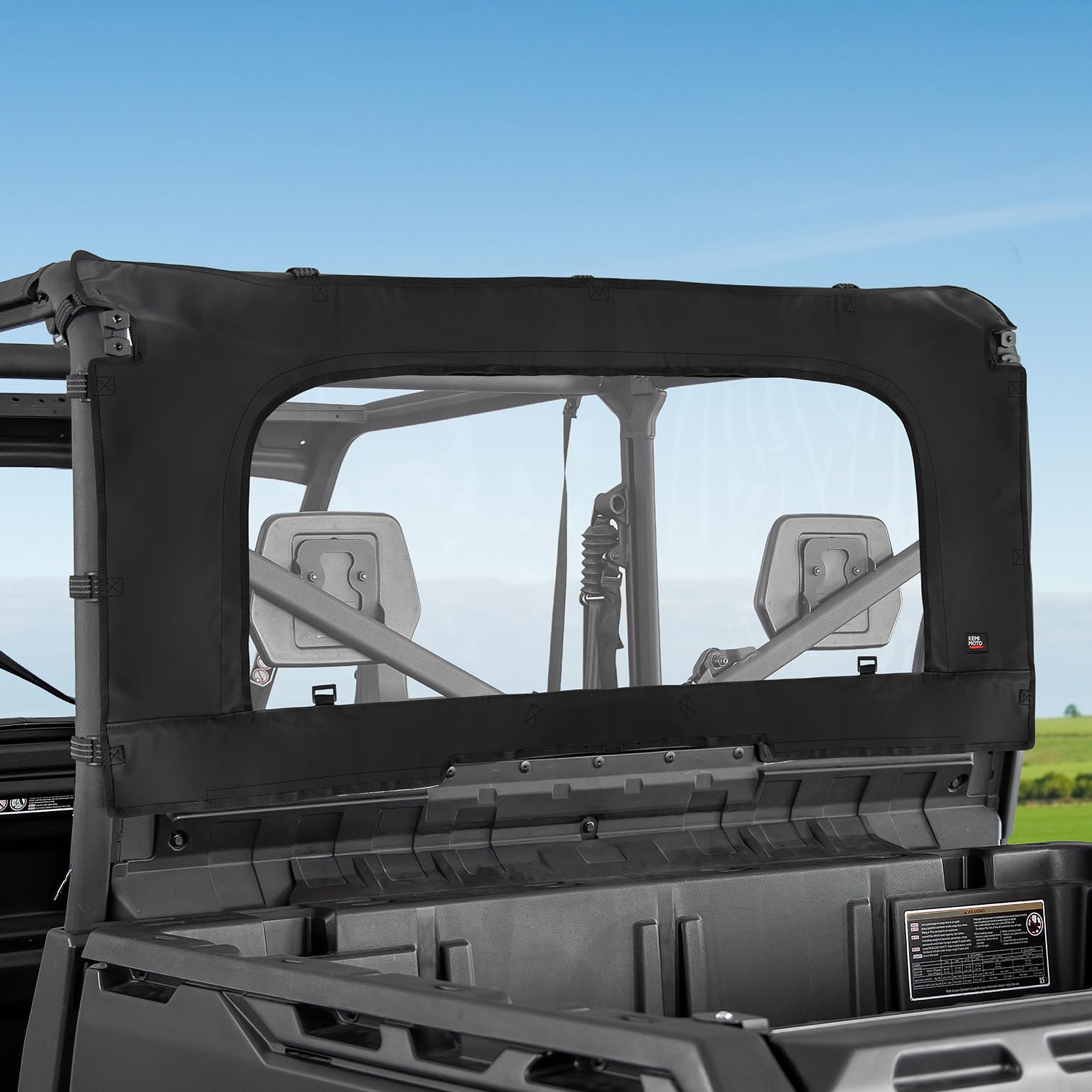 Photo of Soft Rear Windshield with Zipper for Can-Am Defender HD10|9|8|7|5 by Kemimoto - Premium for UTVs / Side by Sides