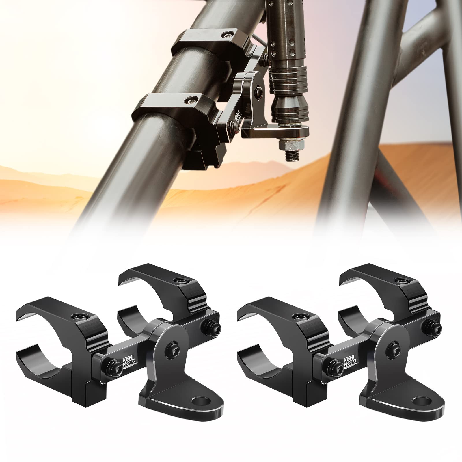 Photo of Aluminum UTV Whip Light Mount for 1.5 to 2" Roll Cage by Kemimoto - Premium for UTVs / Side by Sides