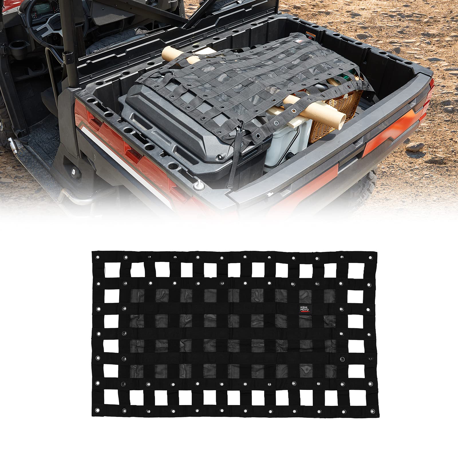 Photo of Kemimoto Heavy Duty UTV Bed Cargo Net for Polaris Ranger, Can-Am by Kemimoto - Premium for UTVs / Side by Sides