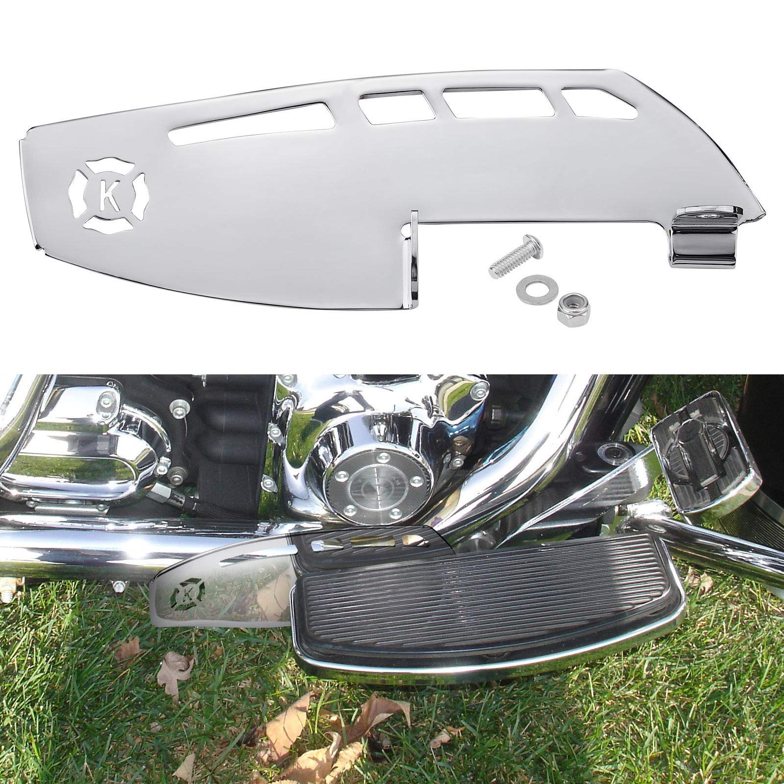 Photo of Motorcycle Rider Footboard Heel Guard, Chrome by Kemimoto - Premium for UTVs / Side by Sides