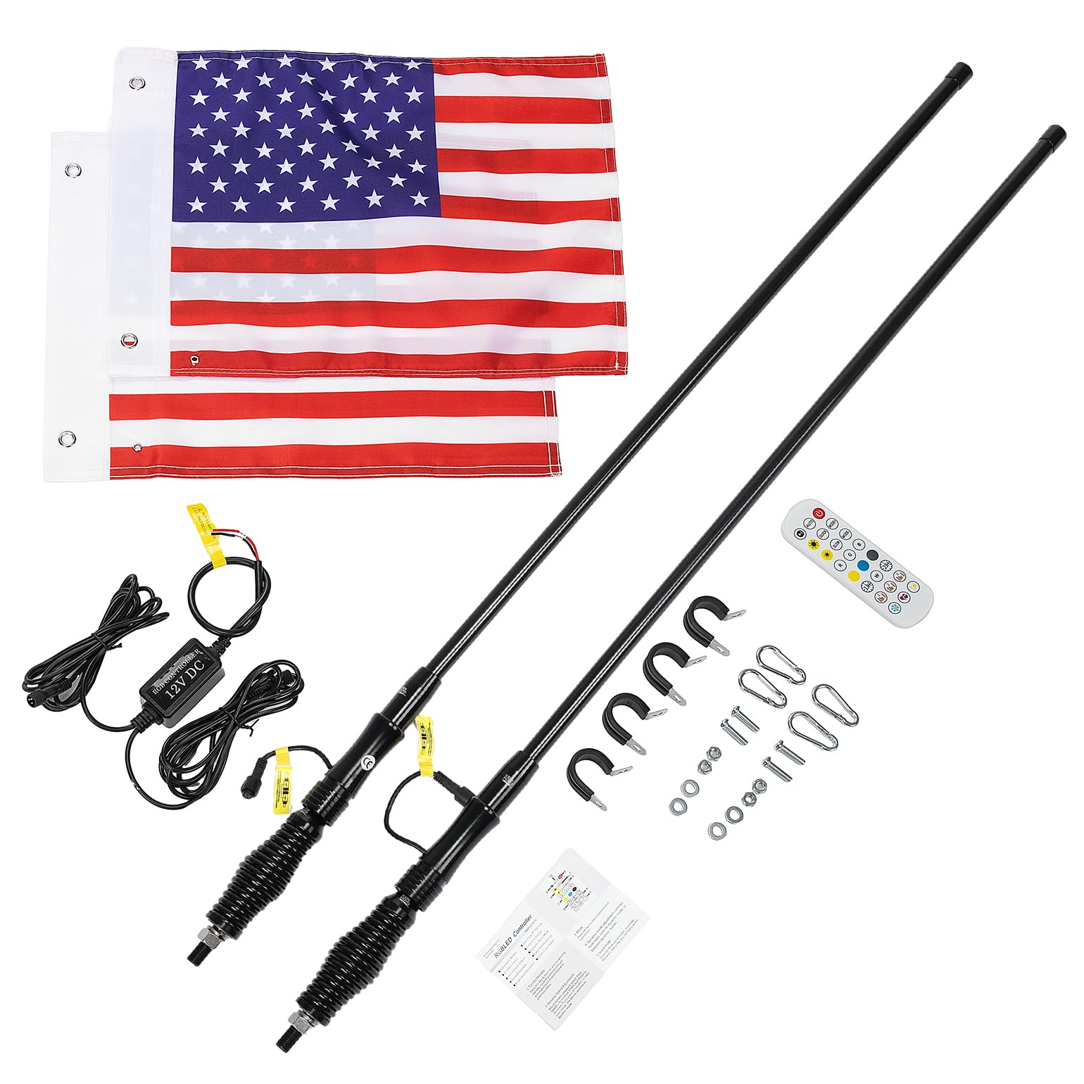 Photo of 2pcs 4FT Black Limited LED Whip Light with RF Remote Control by Kemimoto - Premium for UTVs / Side by Sides