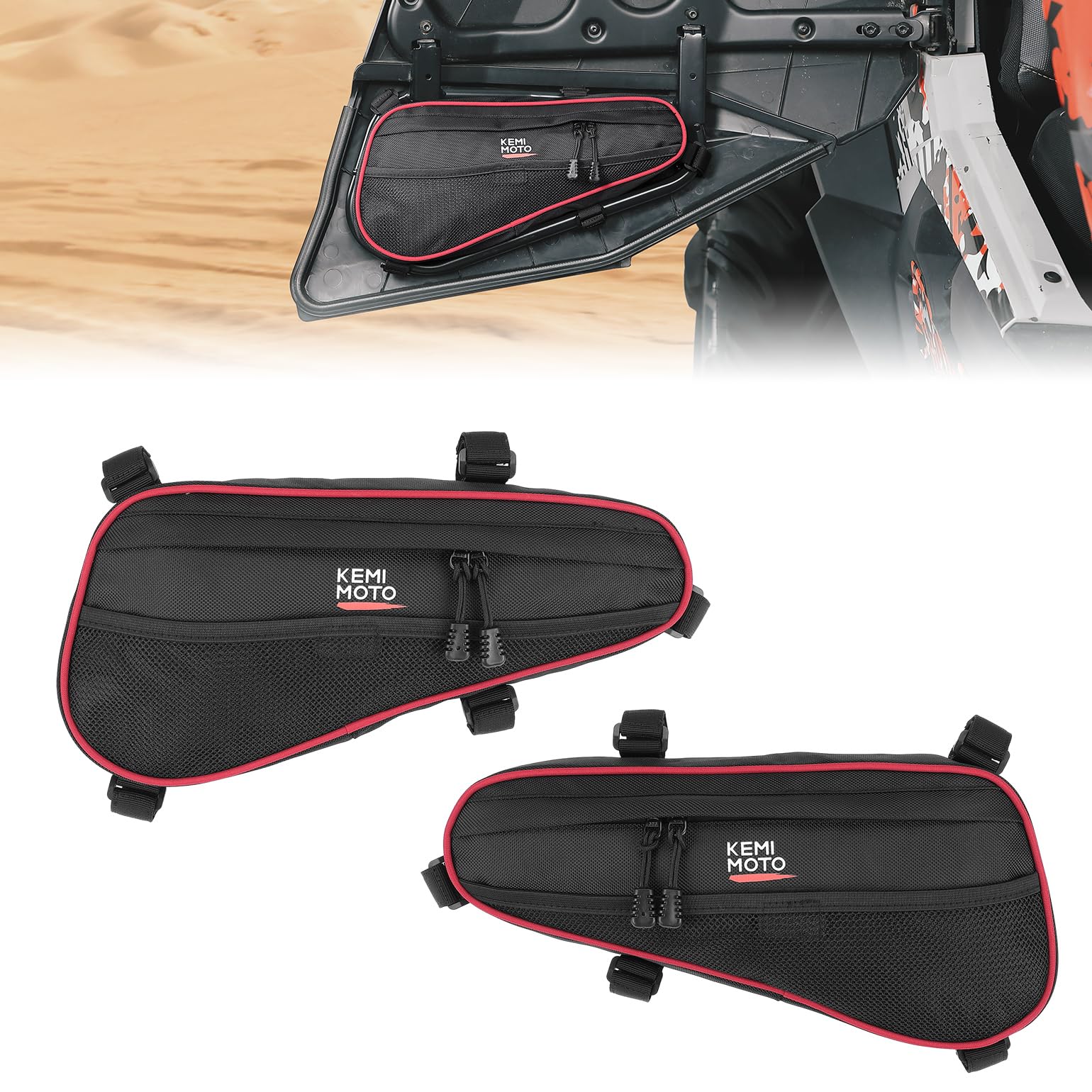 Photo of UTV Rear Door Bags for Polaris RZR XP 4 1000/Turbo 2014-2023 by Kemimoto - Premium for UTVs / Side by Sides