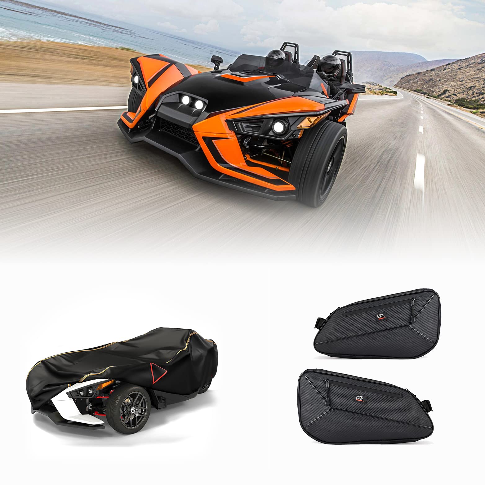 Photo of Kemimoto Full Cover & 2pcs Side Door Bags for Polaris Slingshot by Kemimoto - Premium for UTVs / Side by Sides