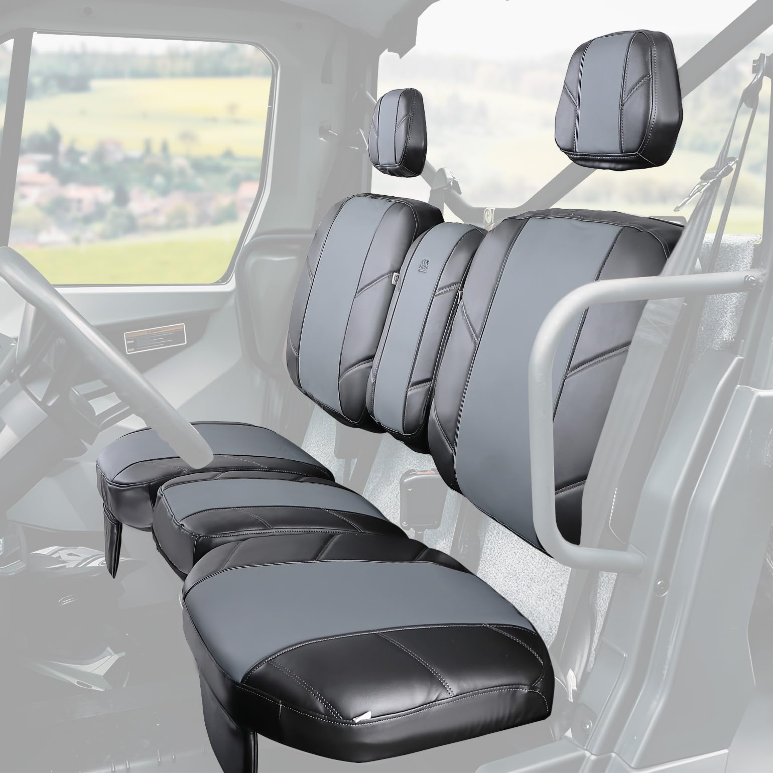 Photo of Split Bench Seat Covers Leather for Can Am Defender HD10|9|8|7 by Kemimoto - Premium for UTVs / Side by Sides
