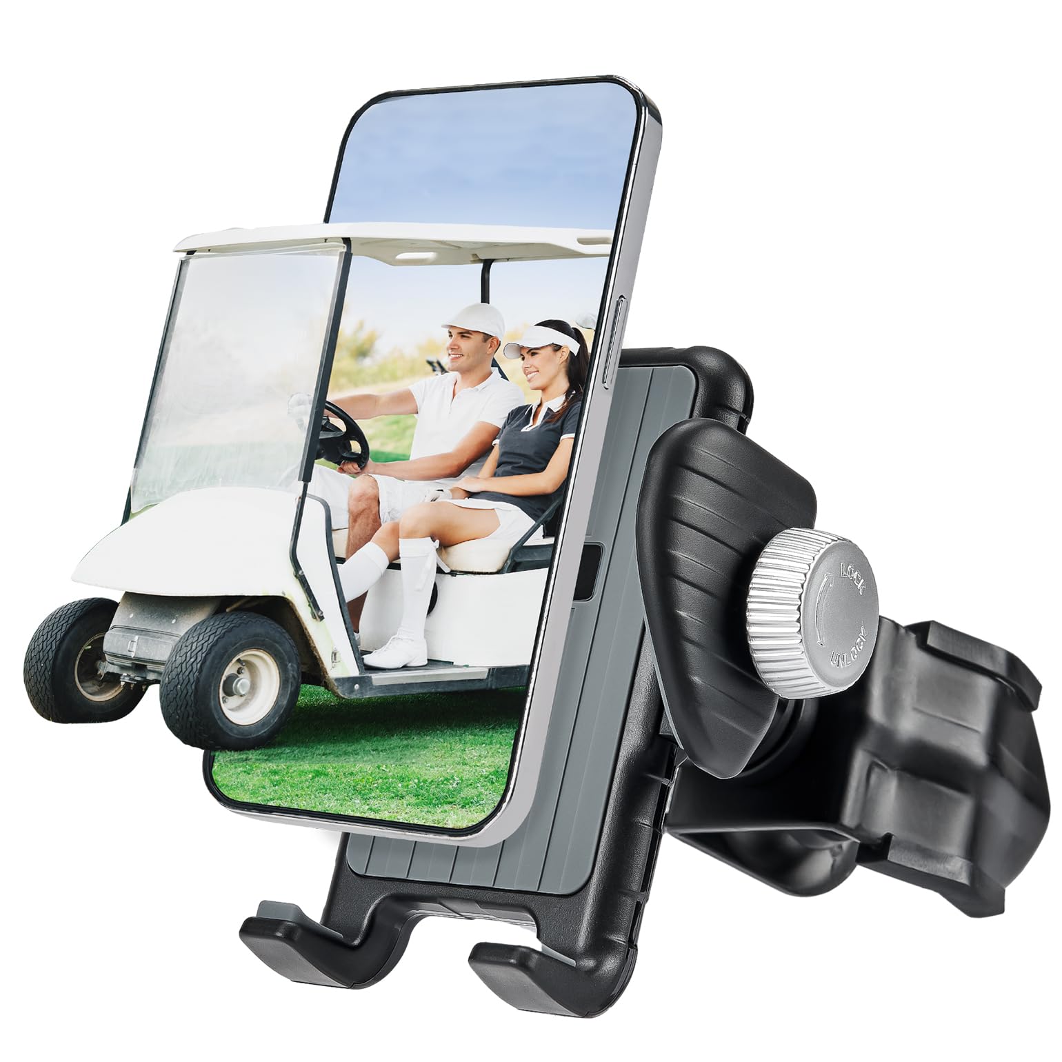 Photo of Golf Cart Phone Holder for Square& Round Tubes (0.25-1.25IN) by Kemimoto - Premium for UTVs / Side by Sides