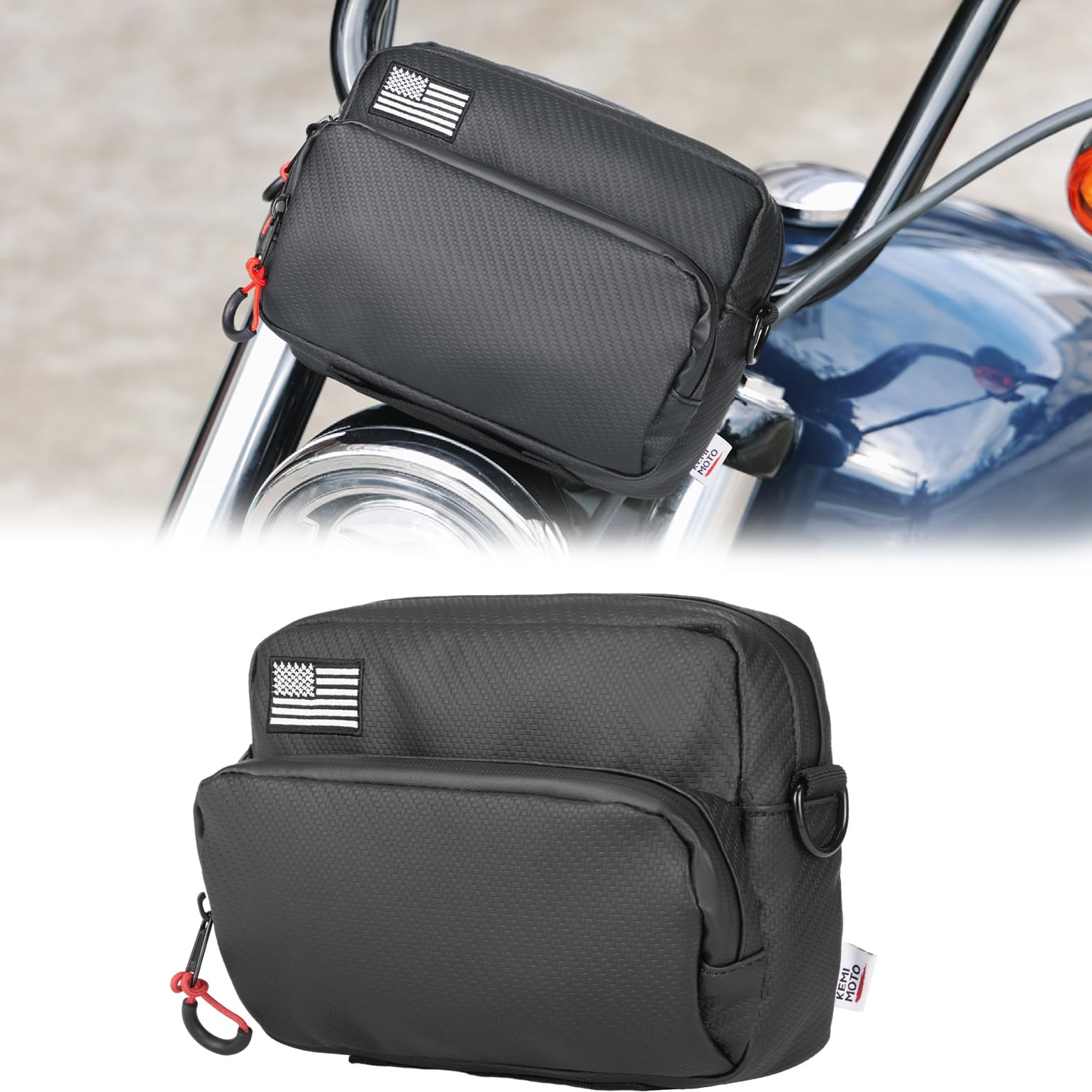 Photo of Motorcycle Handlebar Bag with Waterproof Cover by Kemimoto - Premium for UTVs / Side by Sides