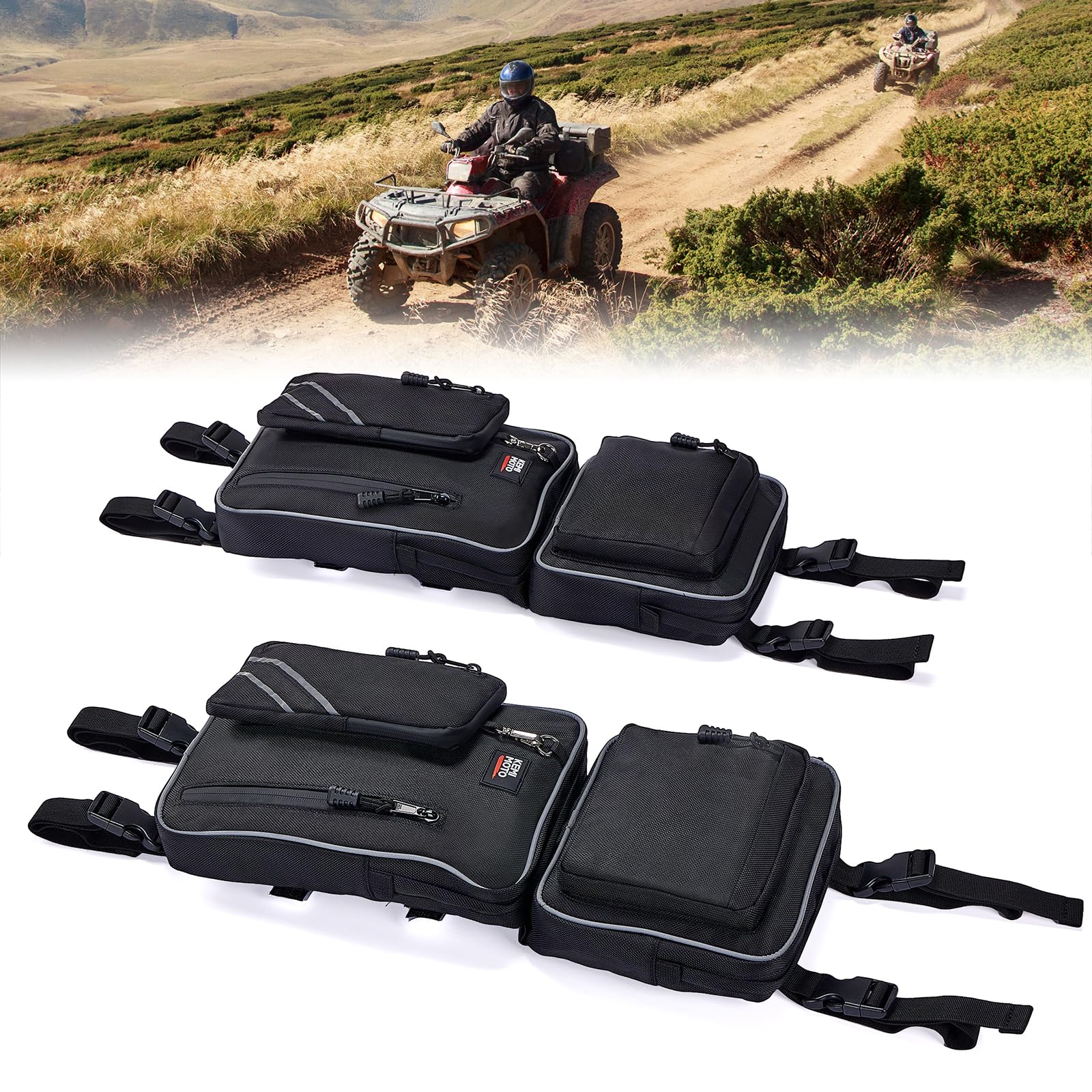 Photo of 1 Pair ATV Fender Bag with Cup Holder for sportsman Fourtrax Foreman Grizzly by Kemimoto - Premium for UTVs / Side by Sides