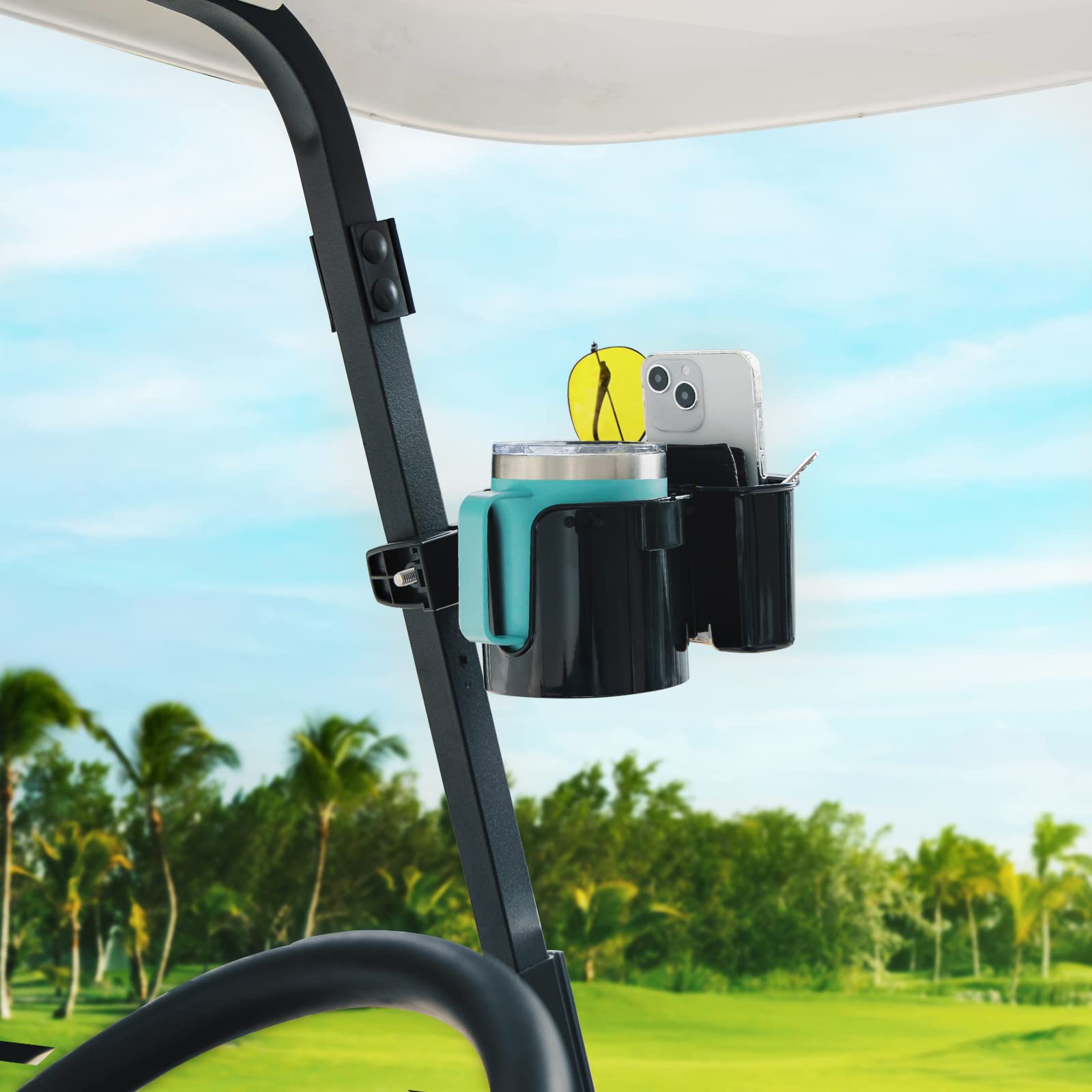 Photo of Golf Cart Universal 2-in-1 Cup Holder by Kemimoto - Premium for UTVs / Side by Sides
