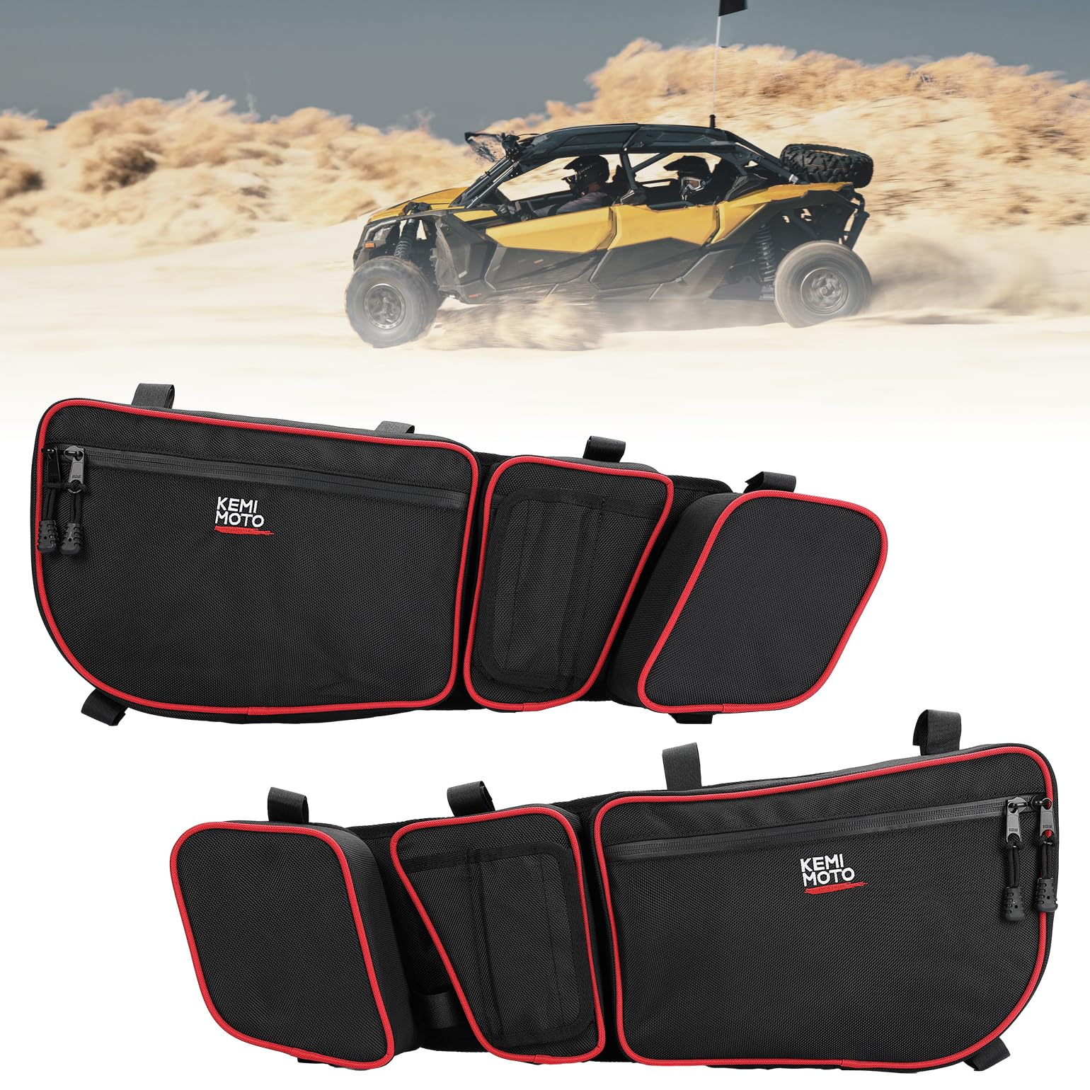 Photo of Storage Door Bags with Removable Knee Pad for Can Am Maverick X3 by Kemimoto - Premium for UTVs / Side by Sides