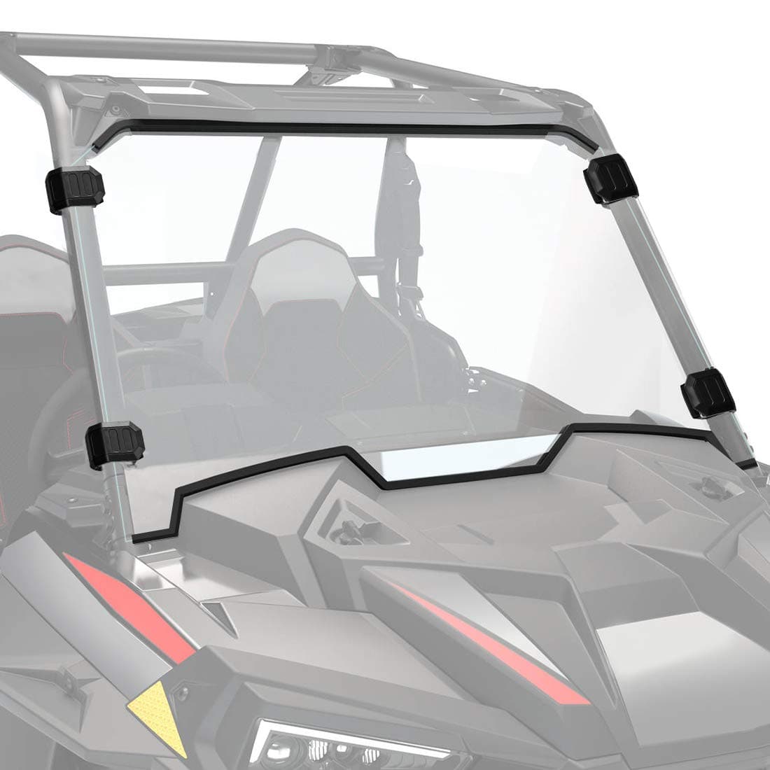 Photo of Kemimoto Front Full Windshield with 4 Black Clamps for Polaris RZR by Kemimoto - Premium for UTVs / Side by Sides
