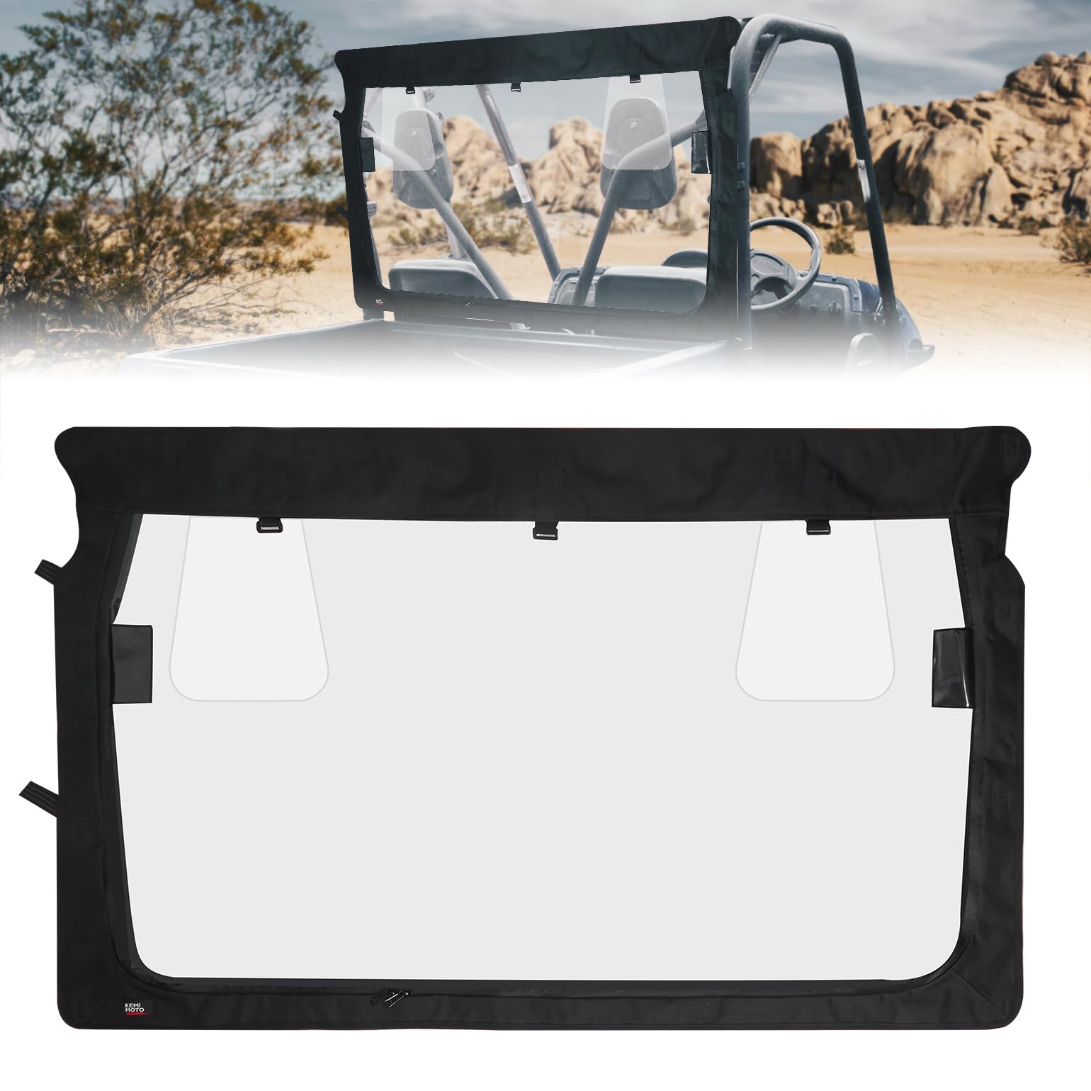 Photo of Rear Windshield with Zipper Back for Yamaha Rhino / Massimo by Kemimoto - Premium for UTVs / Side by Sides
