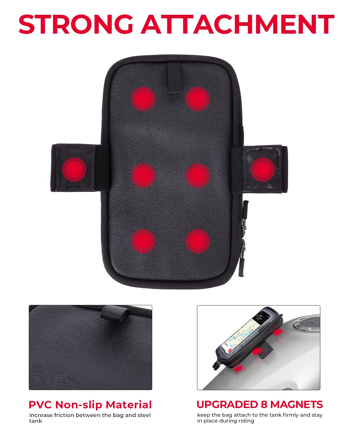 Photo of Motorcycle Magnetic Tank Bag for Cell phone up to 6.3 Inch by Kemimoto - Premium for UTVs / Side by Sides