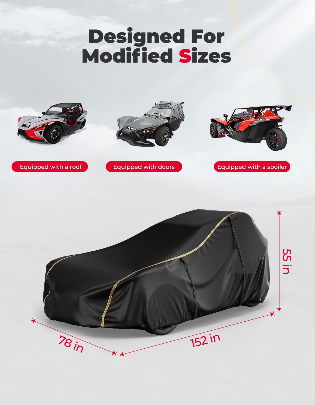 Photo of Kemimoto Full Cover with Reflective Strips for Polaris Slingshot 2015-2025 by Kemimoto - Premium for UTVs / Side by Sides