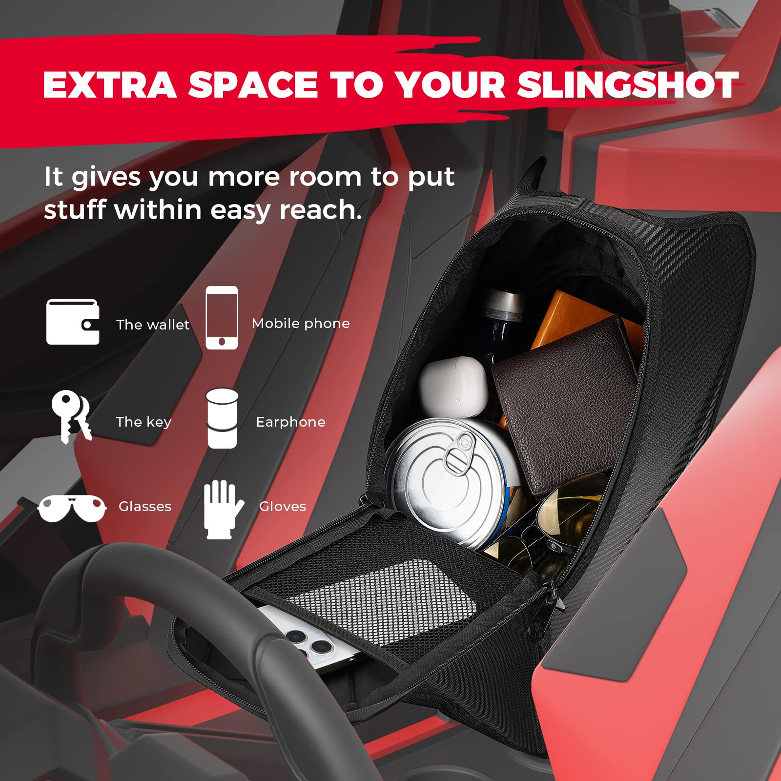 Photo of Side Door Bag & Center Console Bag for Polaris Slingshot by Kemimoto - Premium for UTVs / Side by Sides