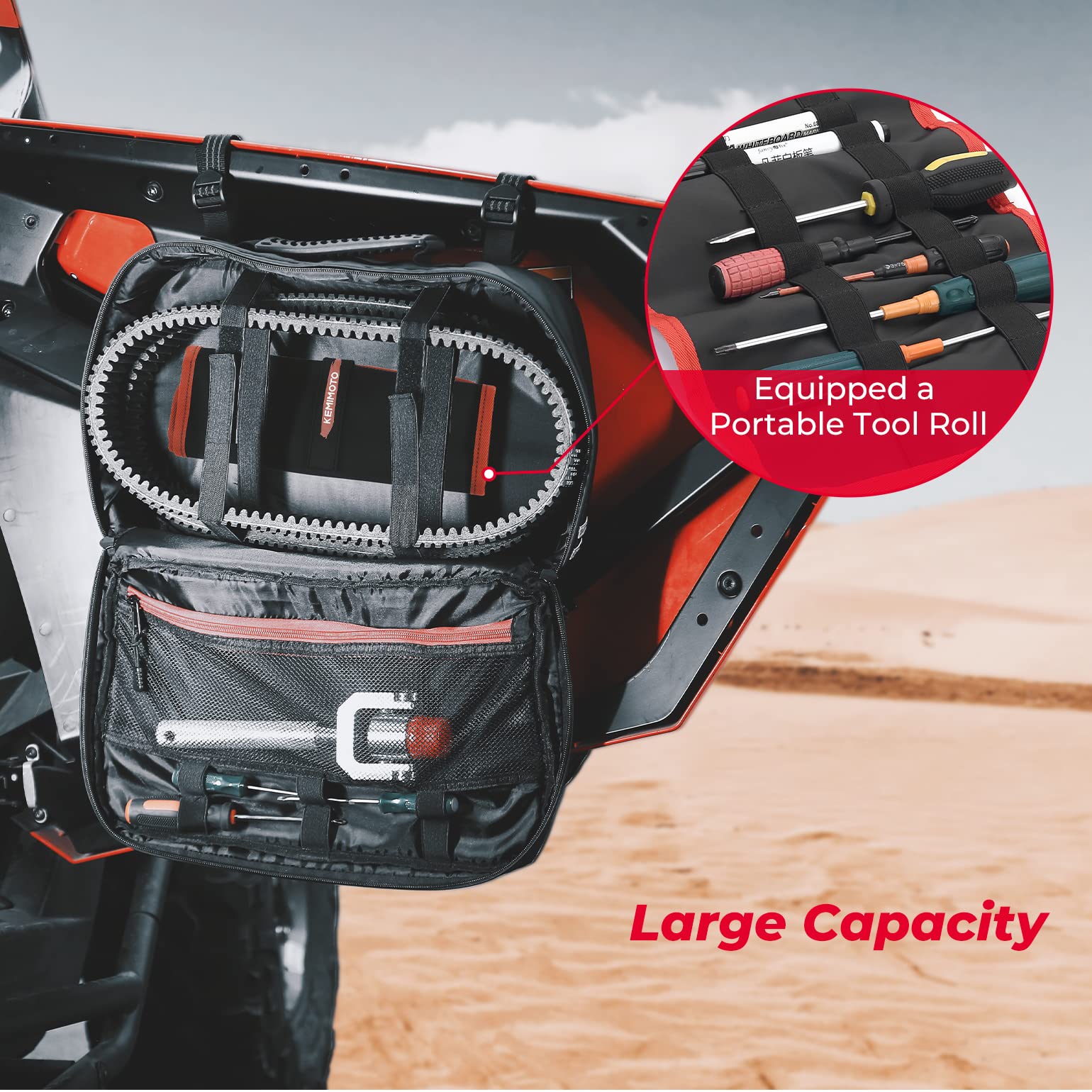 Photo of UTV ATV Drive Belt Storage Bag with Tool Roll for Can-Am, Polaris by Kemimoto - Premium for UTVs / Side by Sides