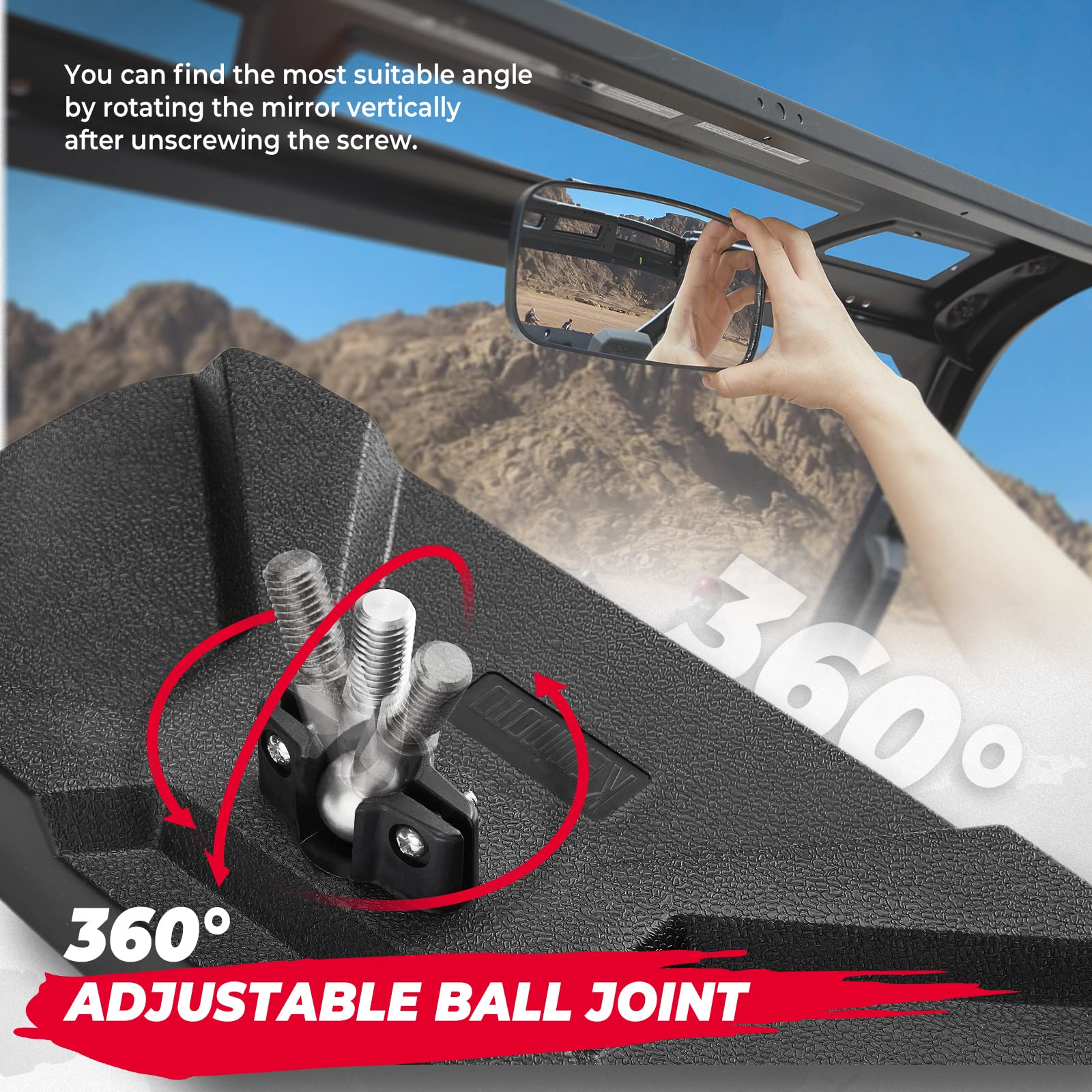 Photo of Rear View Mirror for Polaris Ranger 500 570 900 XP 1000 XP by Kemimoto - Premium for UTVs / Side by Sides