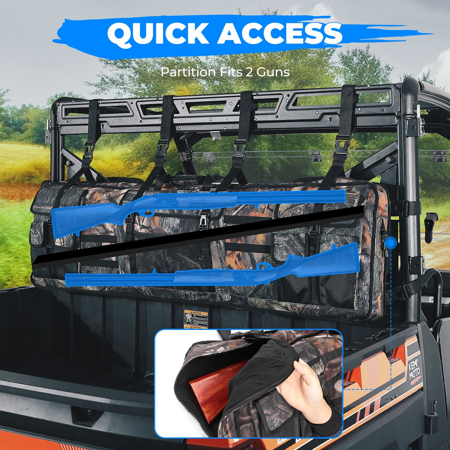 Photo of UTV Double Gun Holder Tool Rack for Hunting Gear by Kemimoto - Premium for UTVs / Side by Sides