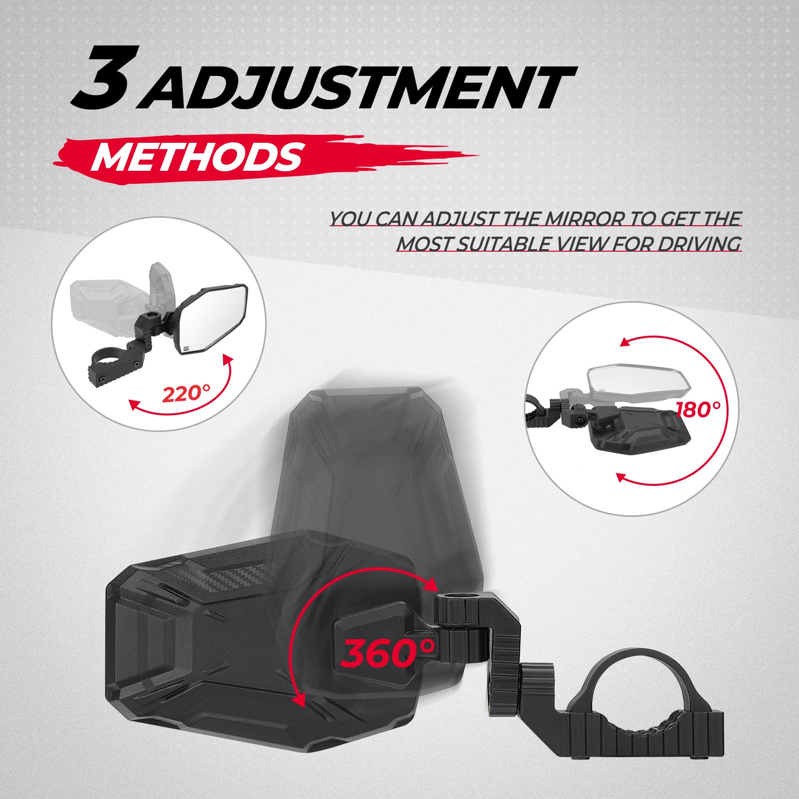 Photo of UTV Side Mirrors Fit 1.65"-2" Roll bar for RZR/ X3/ Pioneer/ Talon/ Kawasaki/ CFMOTO (1 pair) by Kemimoto - Premium for UTVs / Side by Sides