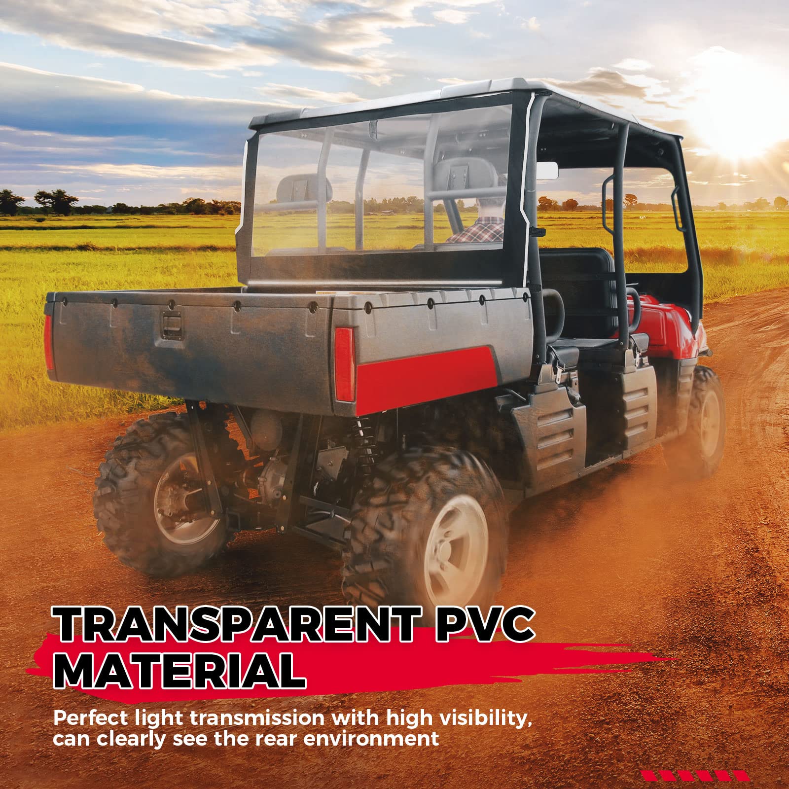 Photo of UTV Soft Rear Window Shield Windshield for Polaris Ranger 500/650/700 by Kemimoto - Premium for UTVs / Side by Sides