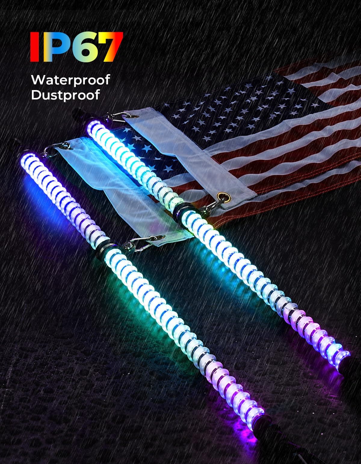 Photo of 2PCS 3FT COB Whip Lights w/ App & Remote Control for UTV ATV Boats by Kemimoto - Premium for UTVs / Side by Sides