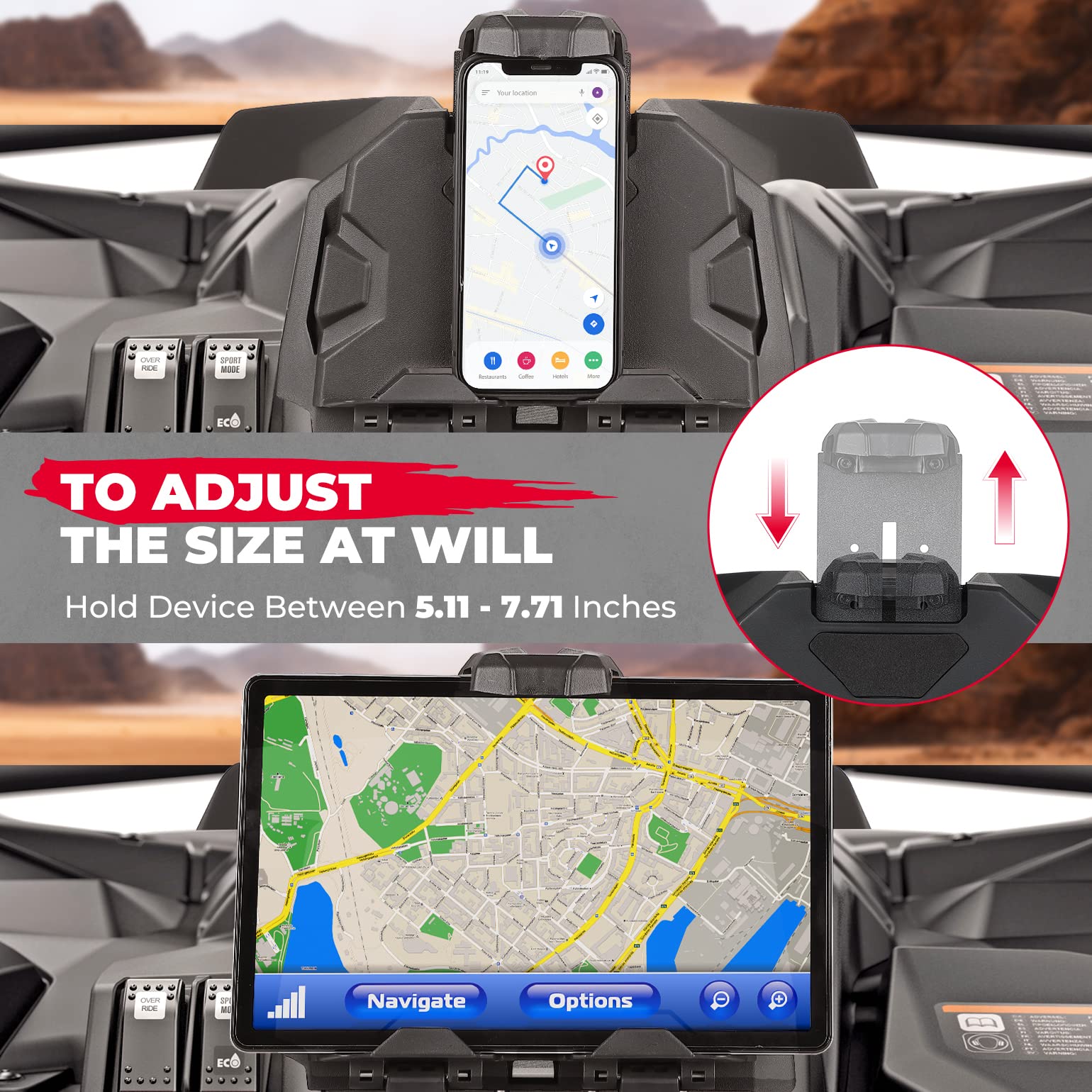 Photo of Tablet Holder With Storage Box for Can Am Maverick Sport & Trail, Commander by Kemimoto - Premium for UTVs / Side by Sides
