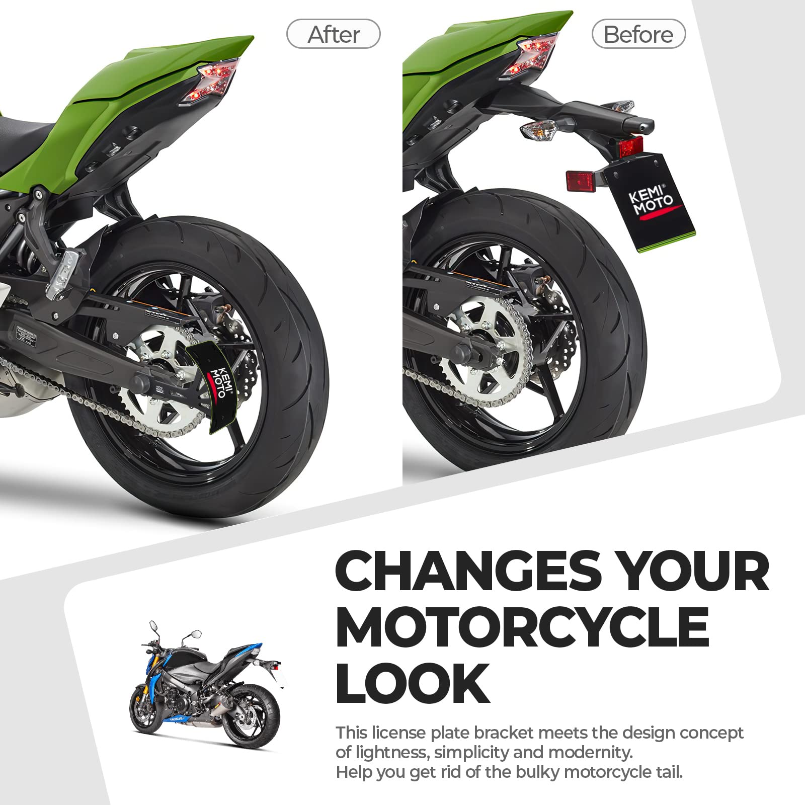 Photo of Motorcycle License Plate Bracket Universal Black by Kemimoto - Premium for UTVs / Side by Sides